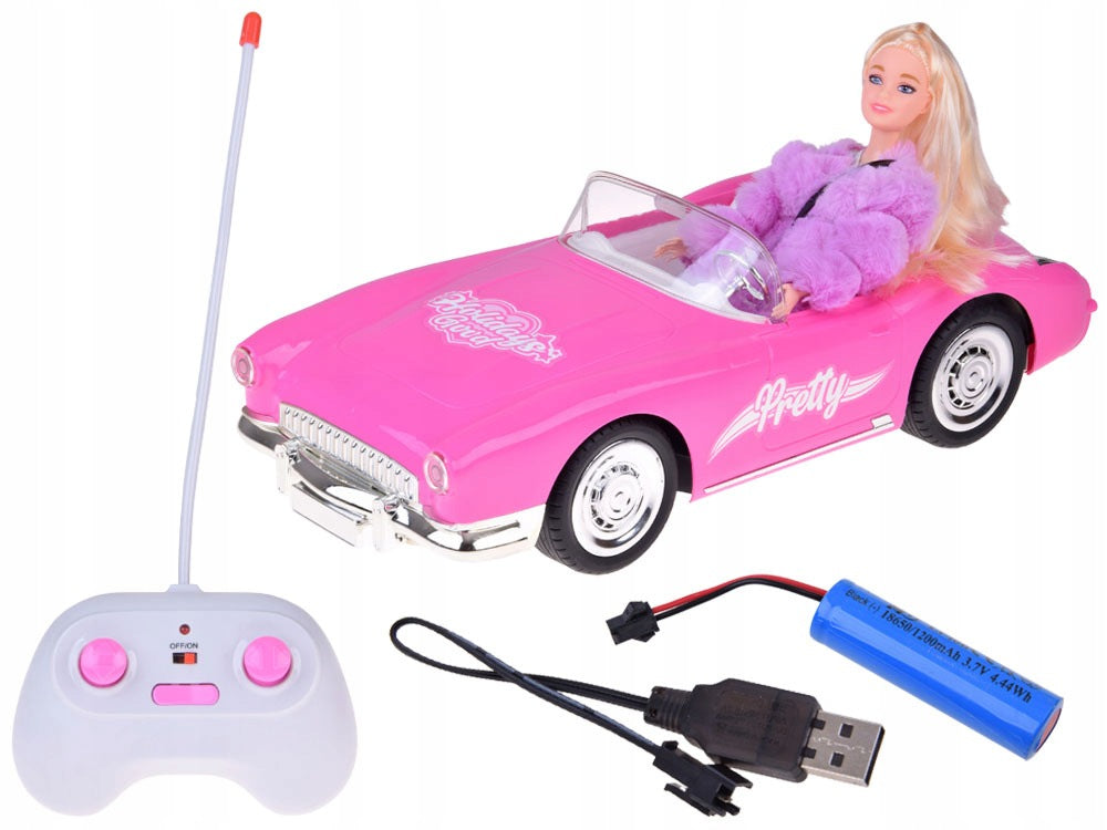 Retro Cadillac car for remote control + elegant doll in fur RC0745 Brand Jokomisiada