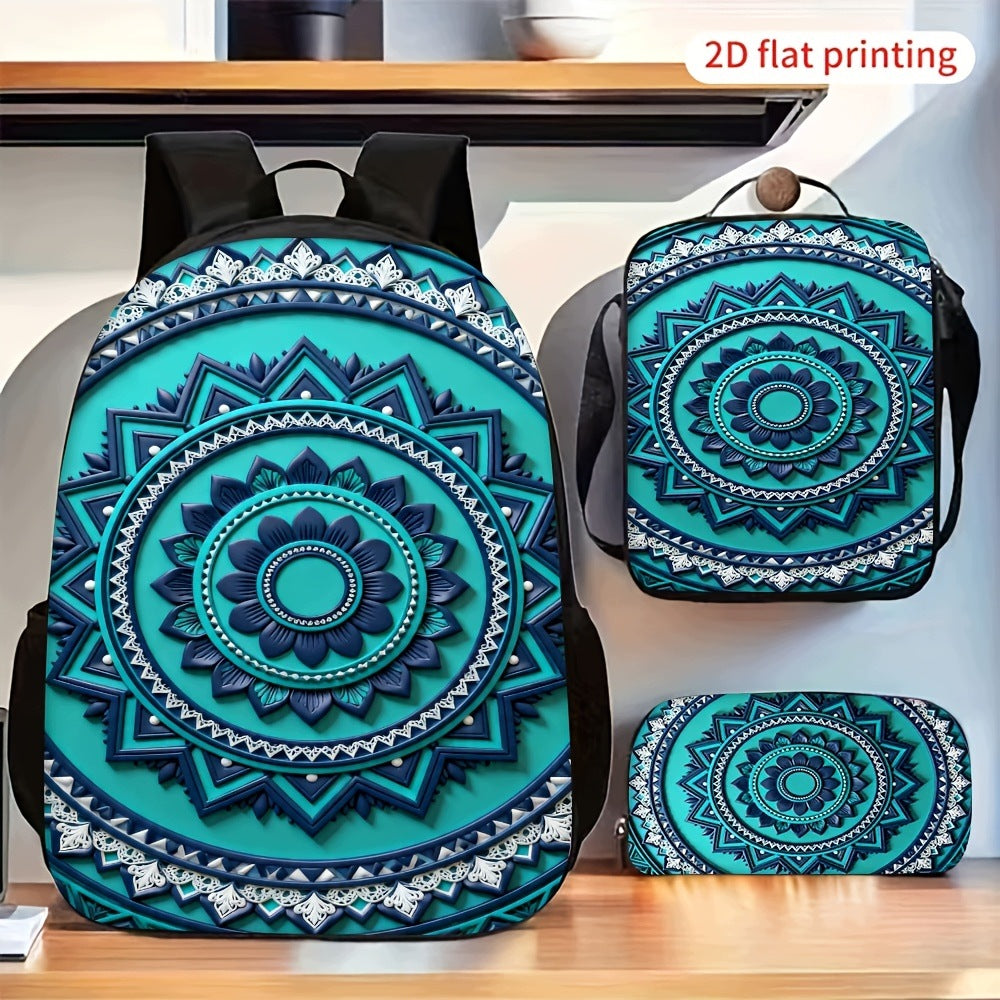 Retro Mandala Geometric Pattern Print Backpack Set with Crossbody Bag