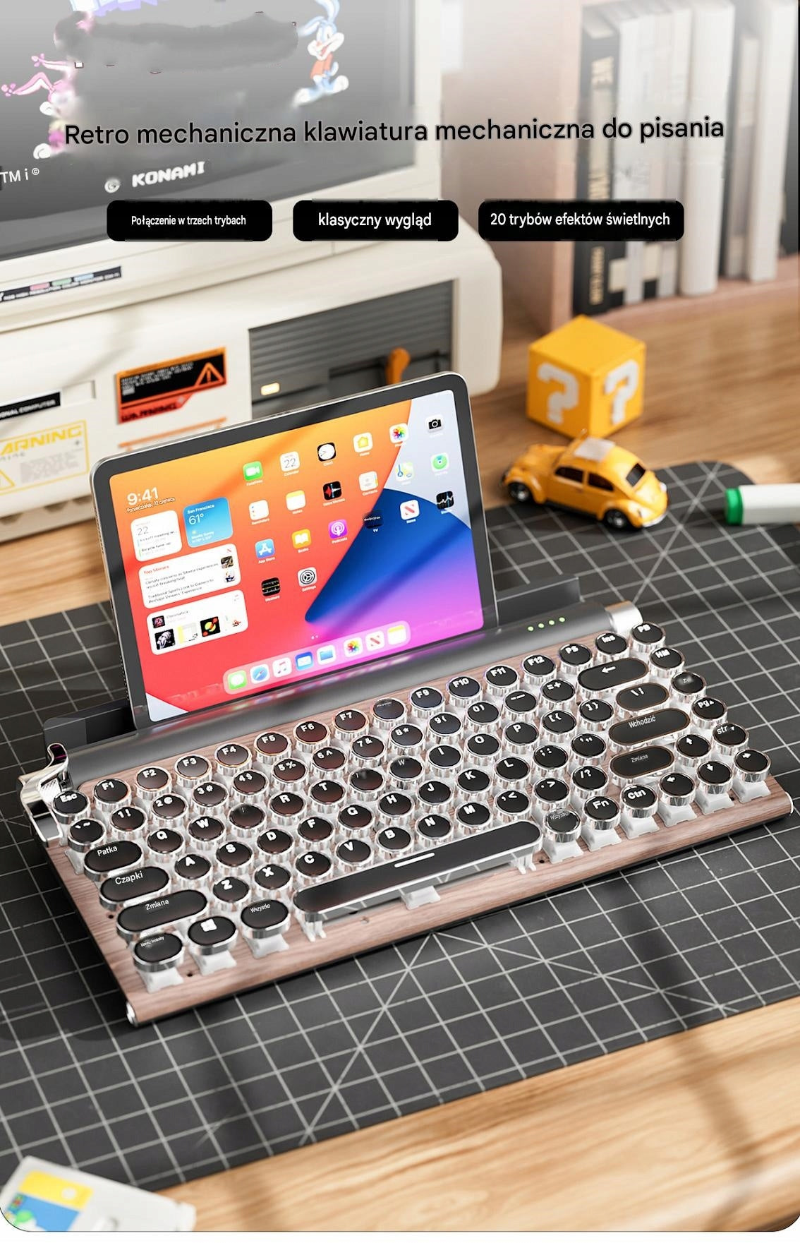 Retro Mechanical Keyboard, 83 Keys, 3 Ways to Connect-White Manufacturer code HJK89