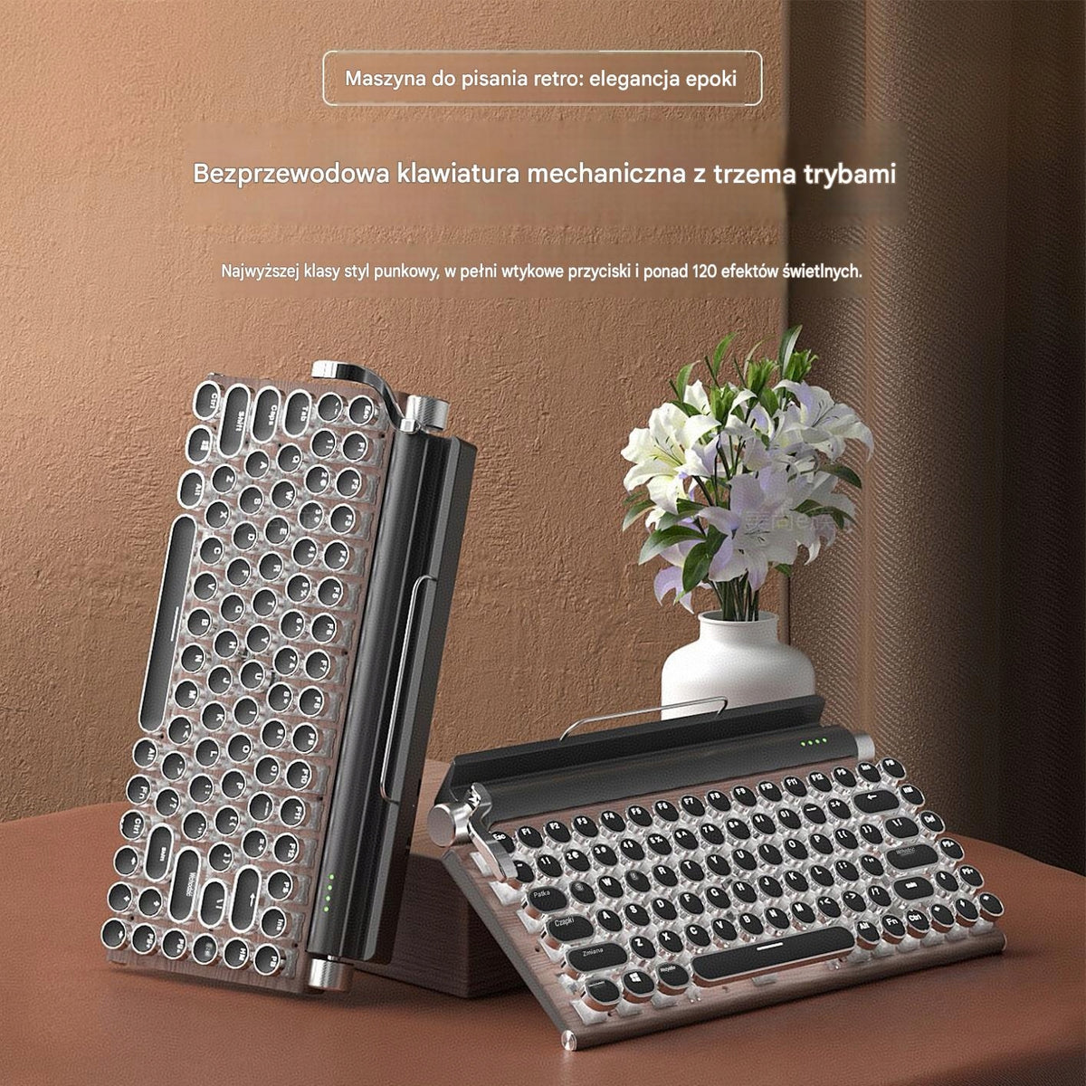 Retro Mechanical Keyboard, 83 Keys, 3 Ways to Connect-White Packaging status original