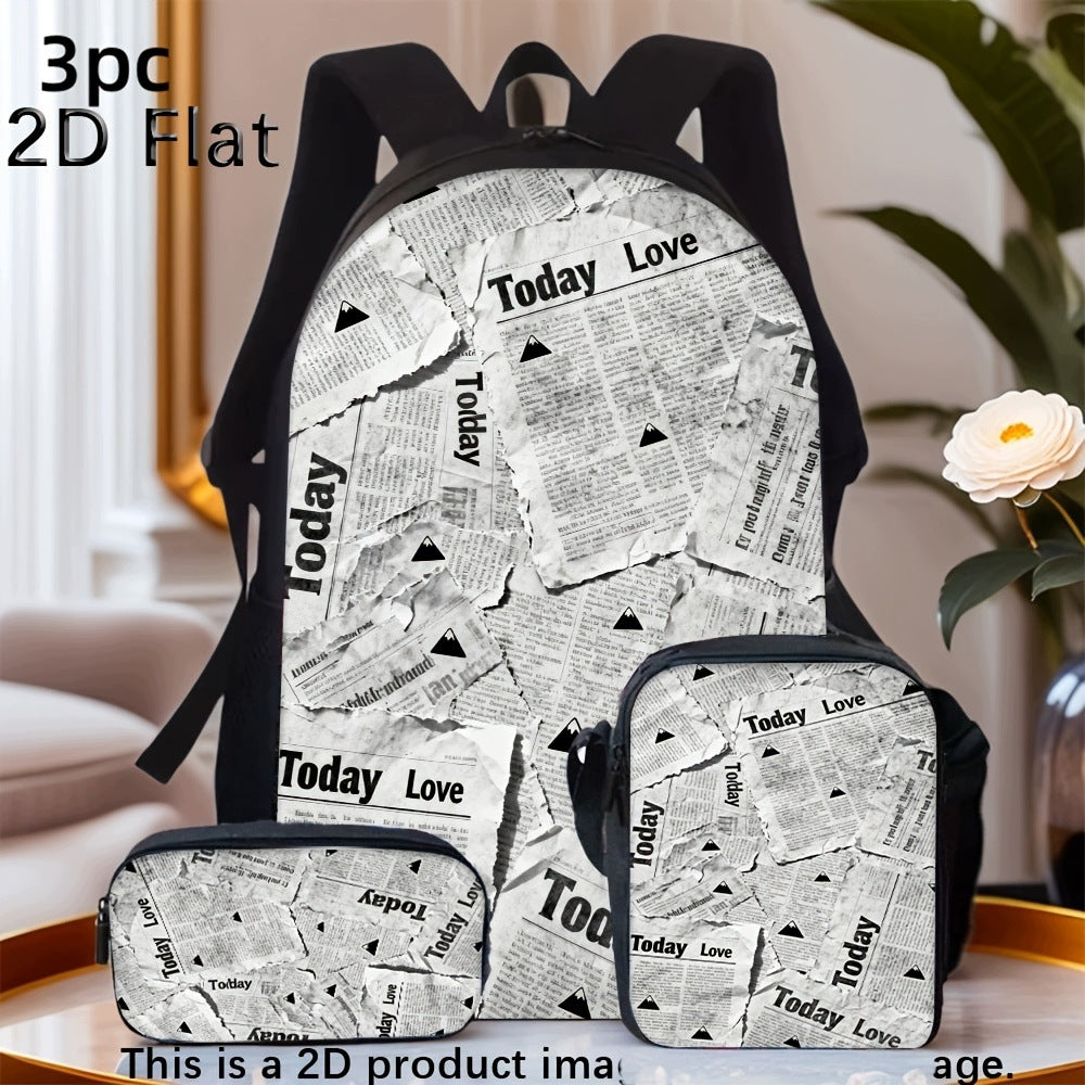 Retro Newspaper 3-Piece Backpack Set