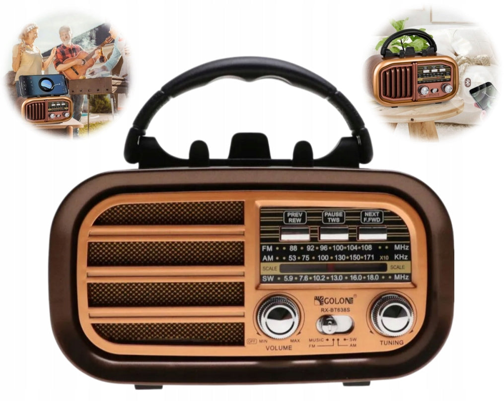 Retro Portable Kitchen Radio Solar-Powered Battery Bluetooth FM
