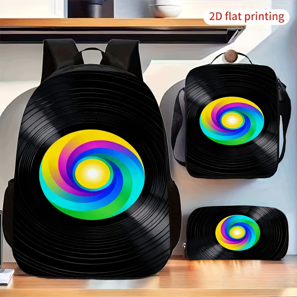 Retro Vinyl Record Backpack Set Lightweight Crossbody Bag