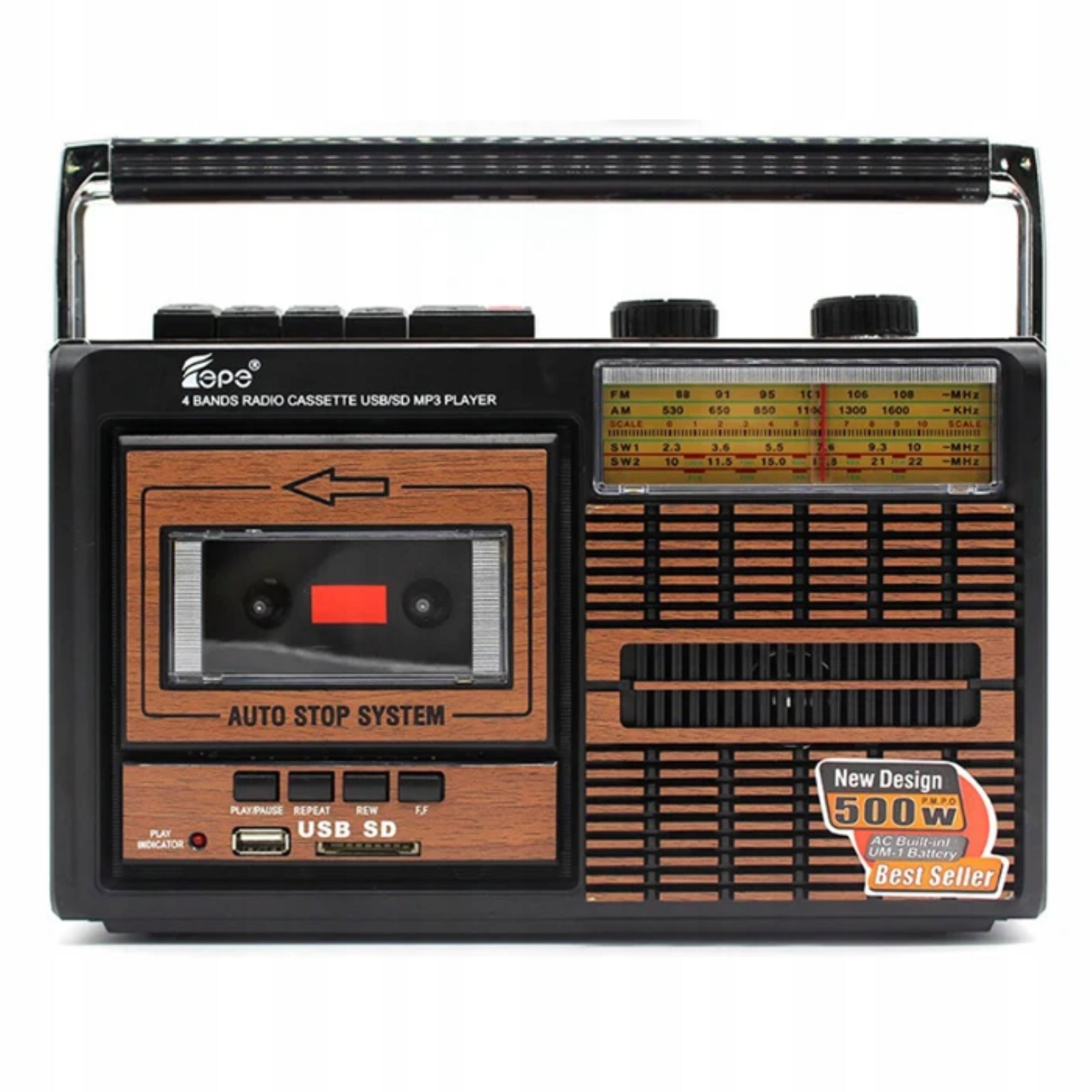 Retro radio tape recorder USB SD AM FM SW network battery record