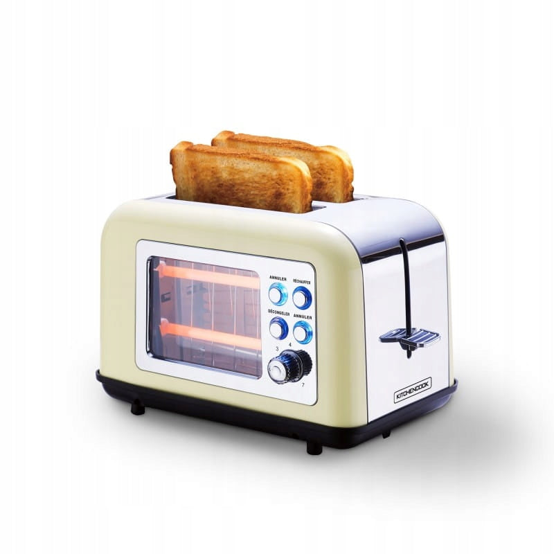 Retro toaster for 2 toasts with window Kitchencook TOASTEO GLASS BEIGE Power rating 800 W