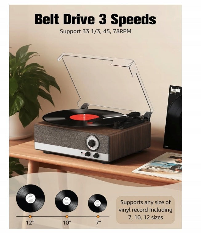 Retrolife Bluetooth Turntable with Speakers Wooden Retro Vinyl Player Brand Retrolife