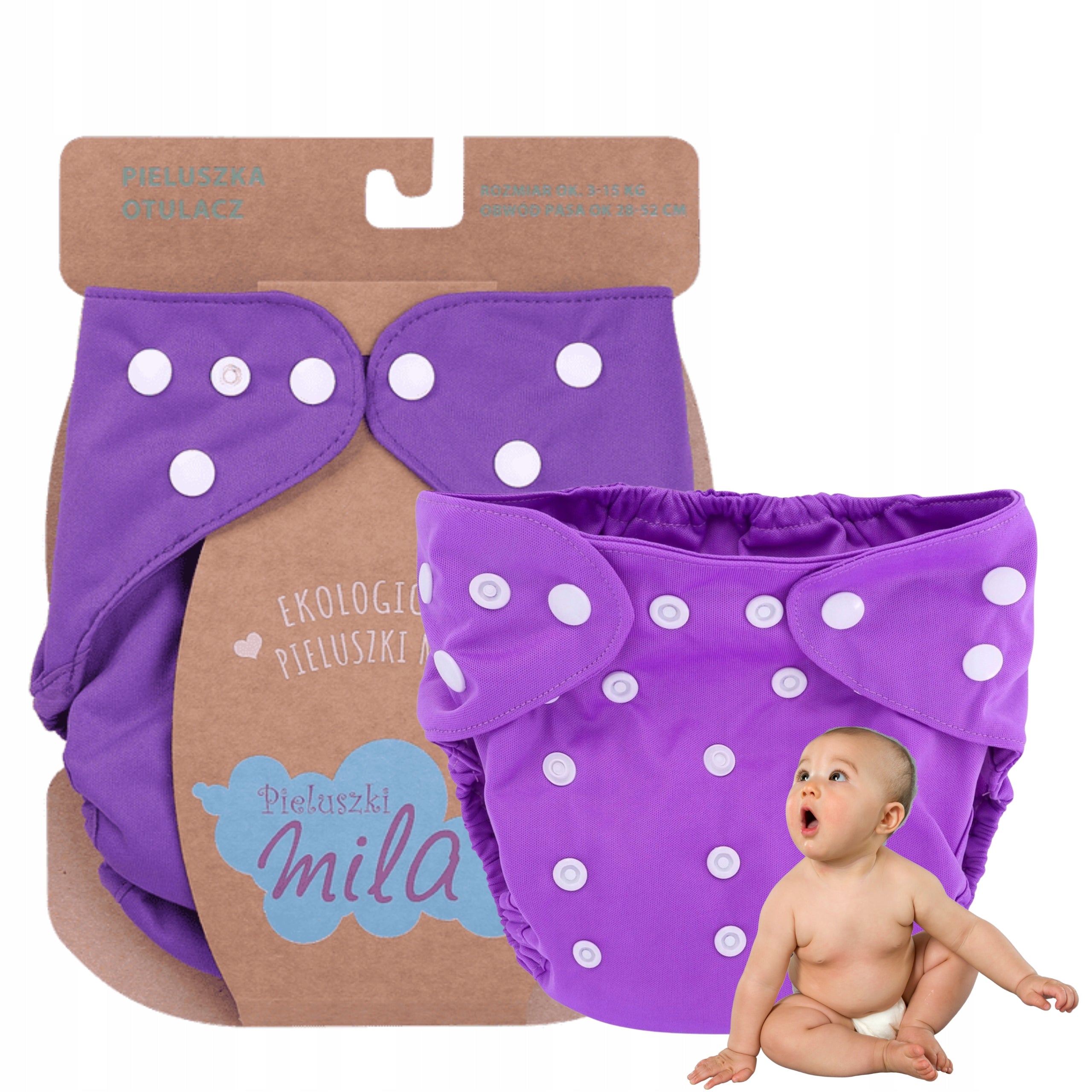 Reusable DIAPER type SWADDLE for absorbent cartridges from 3 to 15 kg PURPLE