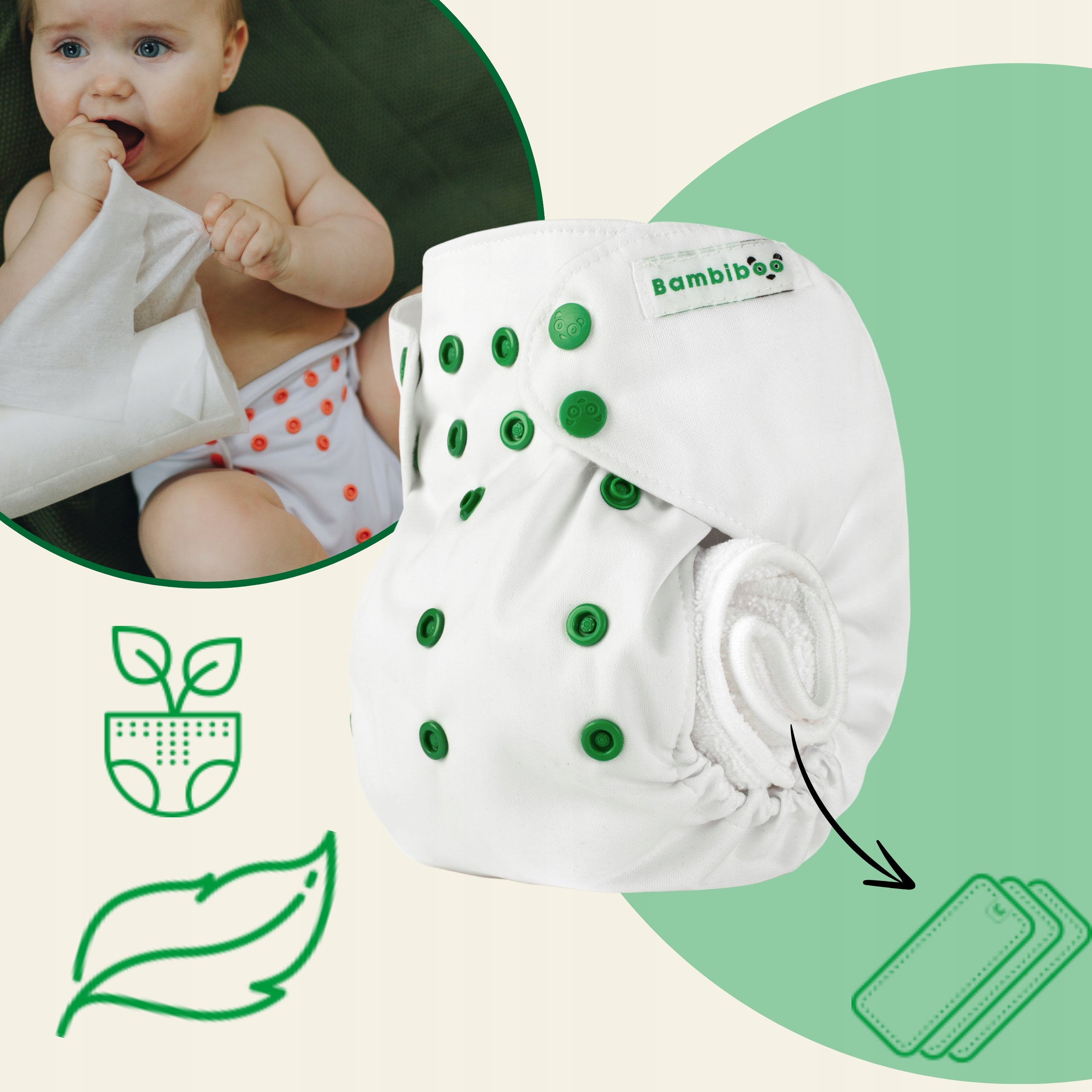 Reusable Diaper PUL Bambiboo With Absorbent Cartridge Microfiber Pocket Manufacturer code CD+1IN-MF