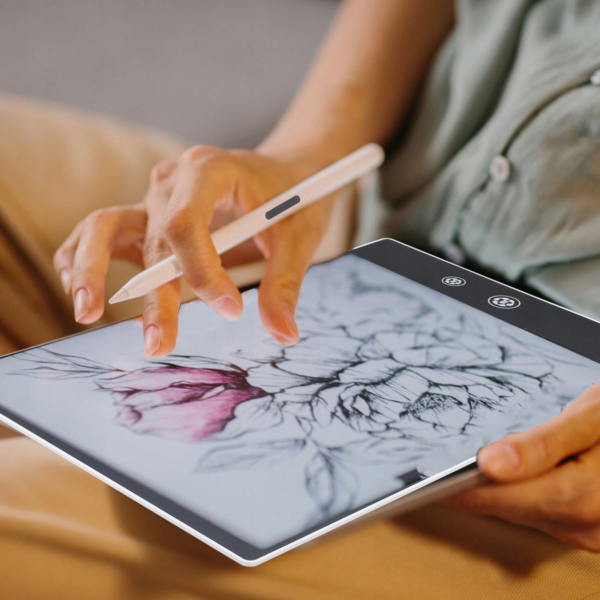 Reusable Electronic Graphics Tablet, 9,5 inch, White Batteries included no