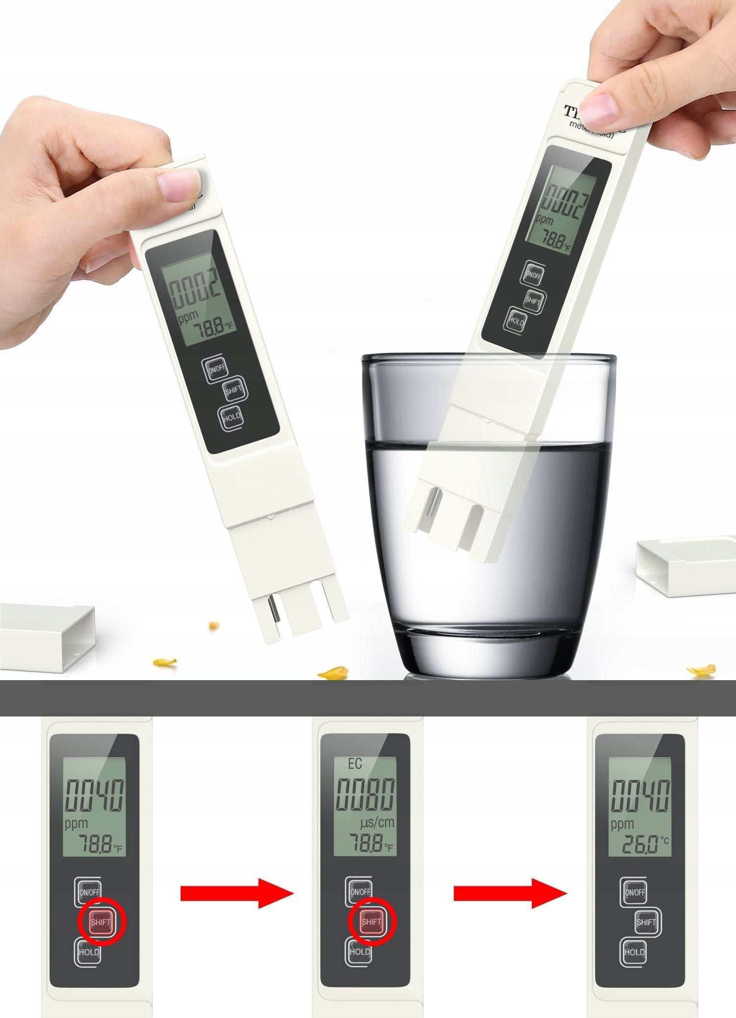 Reusable Water Hardness Tester Meter TDS EC Temp Osmosis filter measurement Manufacturer code A1