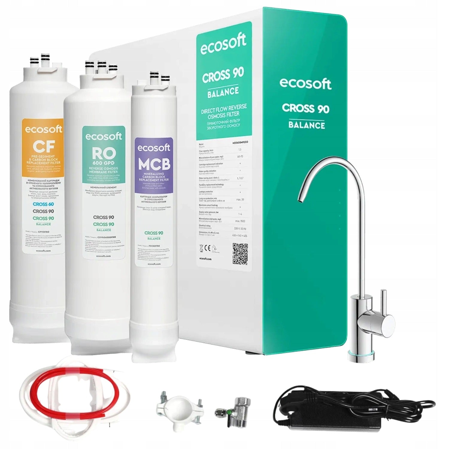 Reverse osmosis water filter with mineralization TDS Ecosoft CROSS 90 Balance