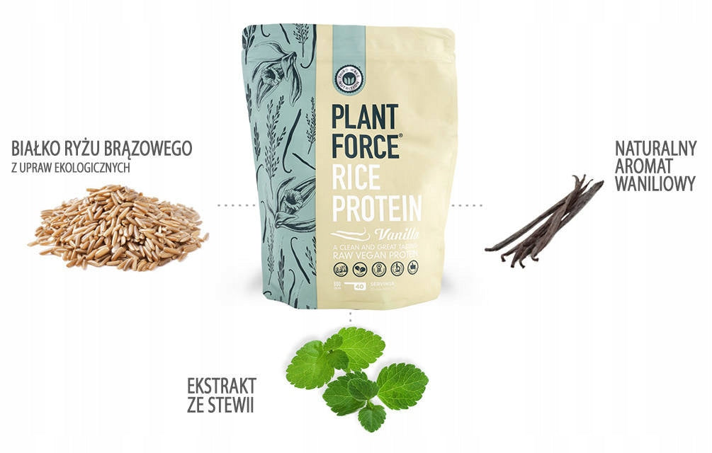 Rice protein PLANTFORCE - brown rice protein - vanilla (800g) Expiration date at least six months from the date of purchase