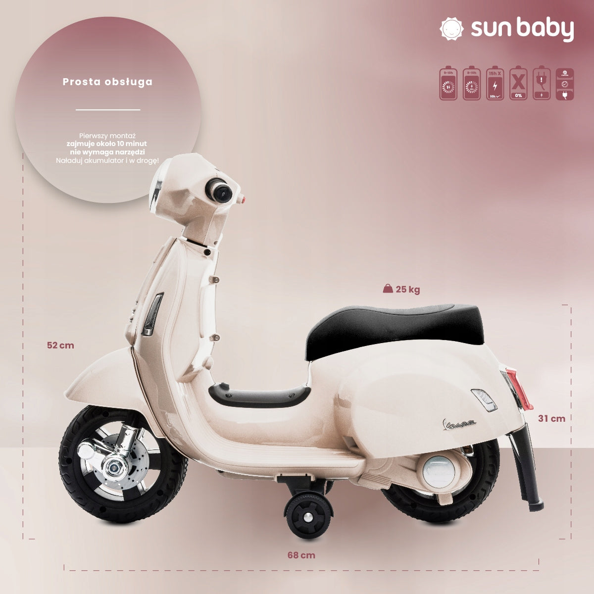 Ride-on for children on battery scooter Vespa ecru Manufacturer code J04.003.1.2