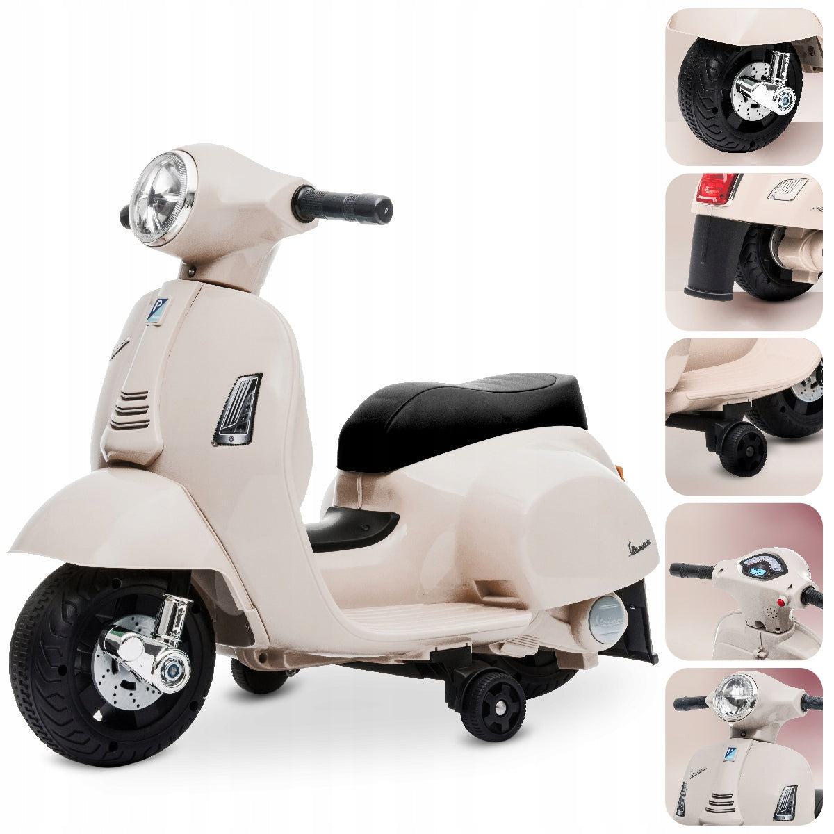Ride-on for children on battery scooter Vespa ecru