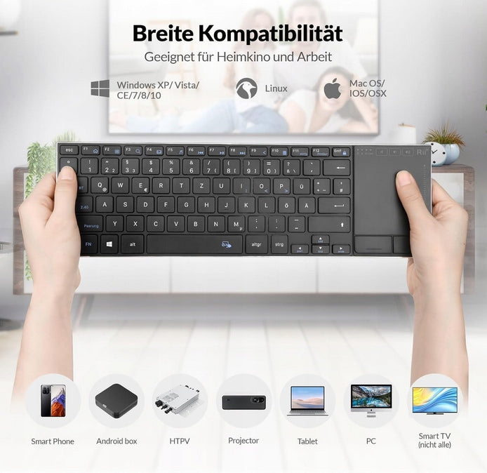 RiiTek RT721 Bluetooth USB Keyboard (WI-FI) QWERTZ DE GERMAN for PC TV Manufacturer code RT721