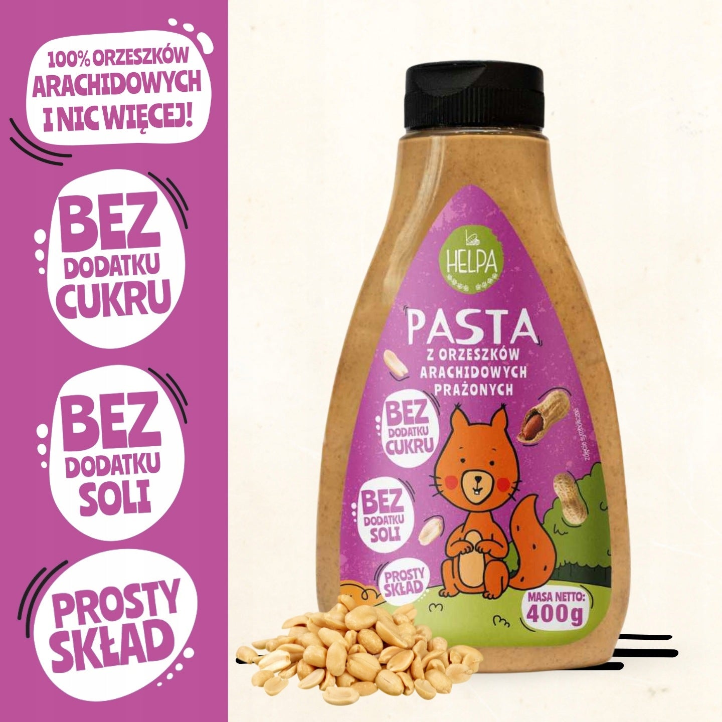 Roasted peanut paste 400 g HELPA 100% nuts Kind Other
