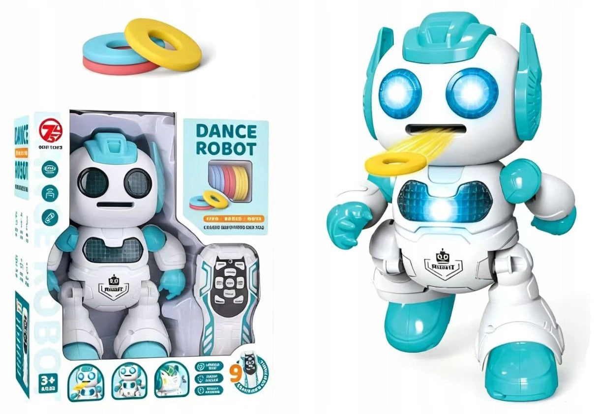 Robot Dancing On Remote Control Shooting Discs Blue Interactive