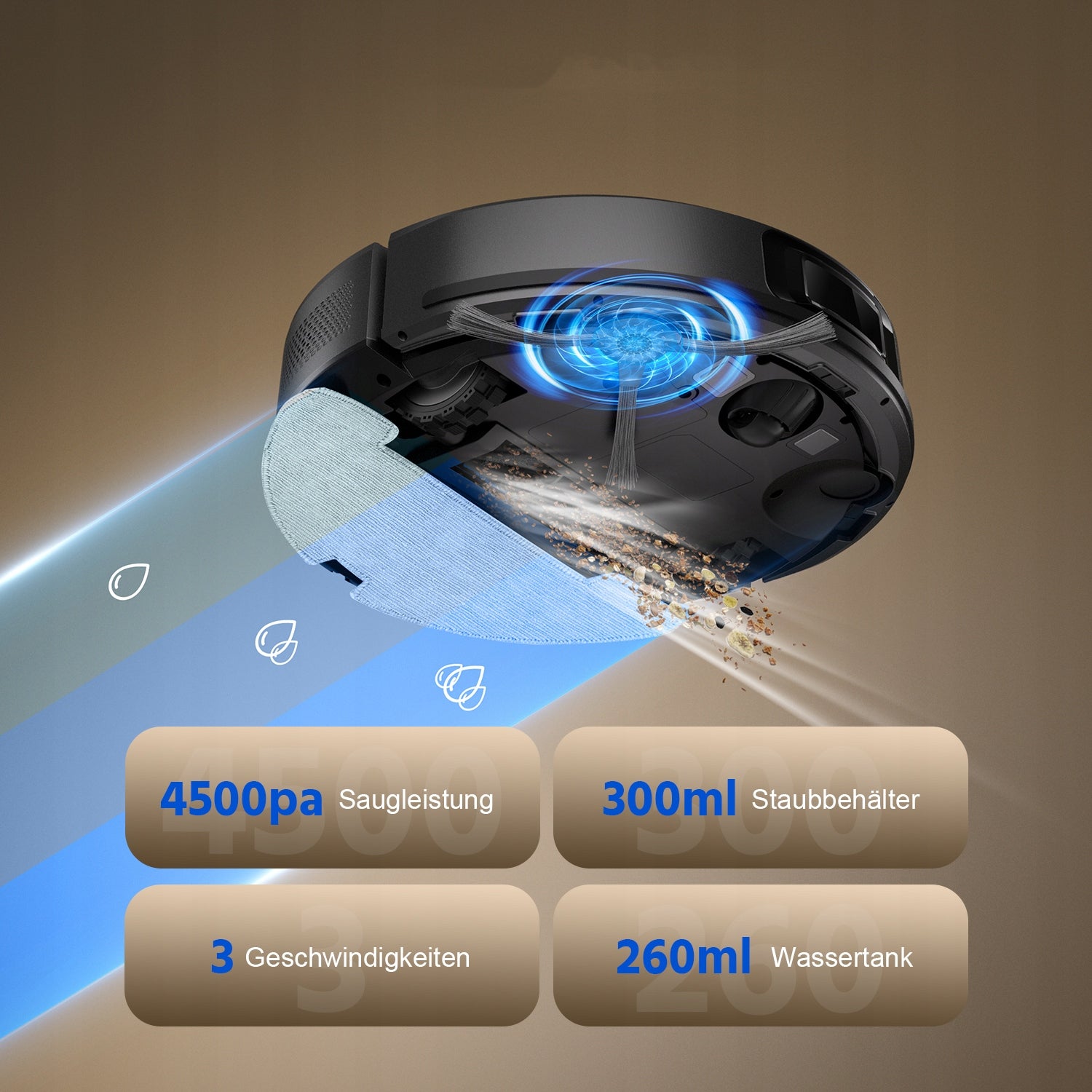Robot Vacuum Cleaner 4500Pa Smart Navigation App Auto Charging Dominant color black