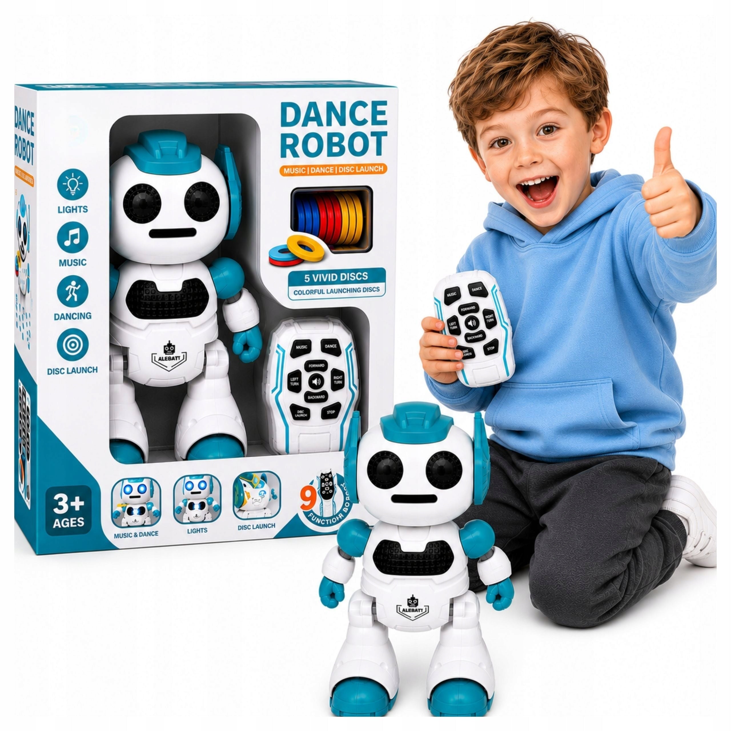 Robot interactive remote controlled shoots discs walks dances 3 4 5