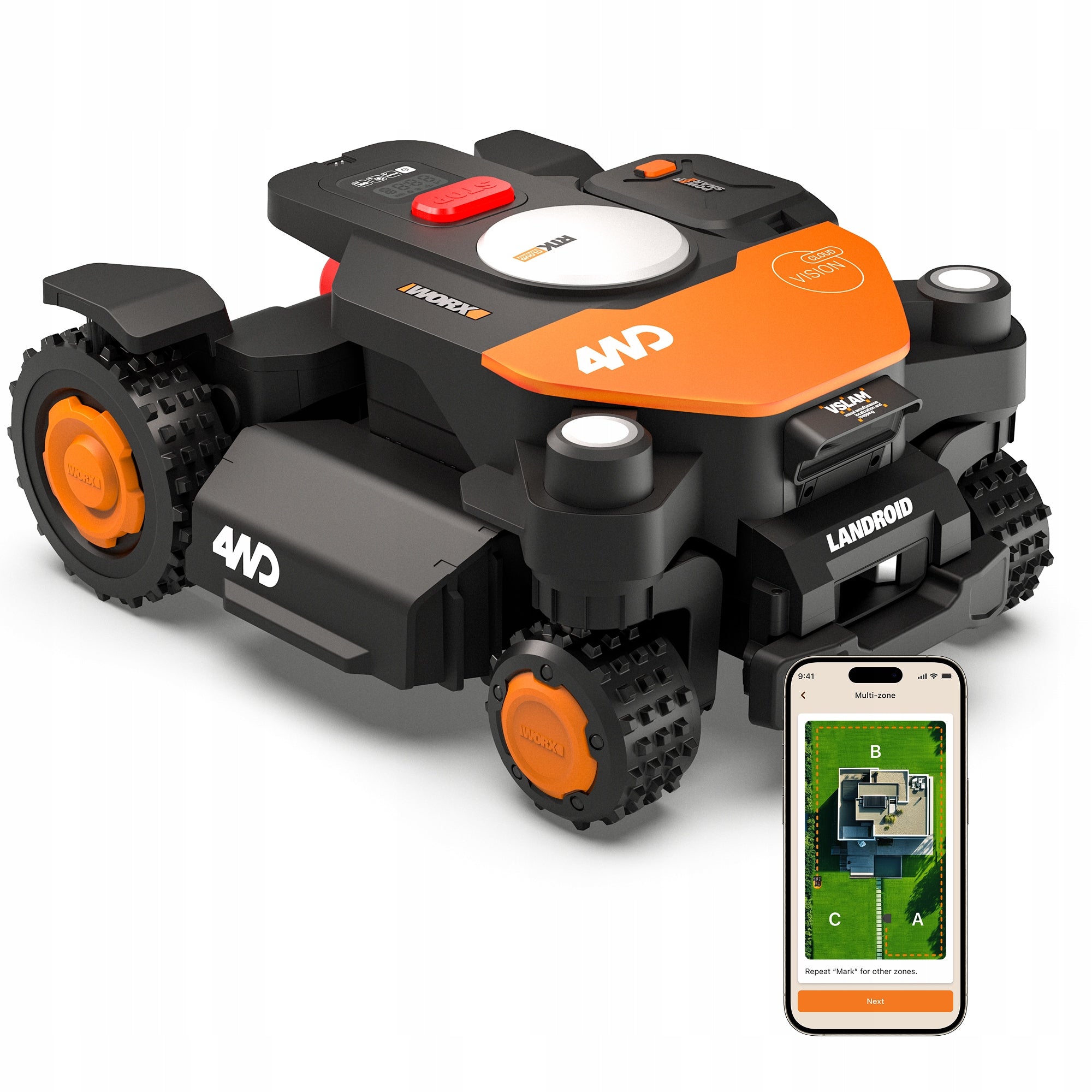 Robot koszący bez kabla Worx Vision Cloud 4WD 4X4 RTK V-SLAM 1000 m² WR341E