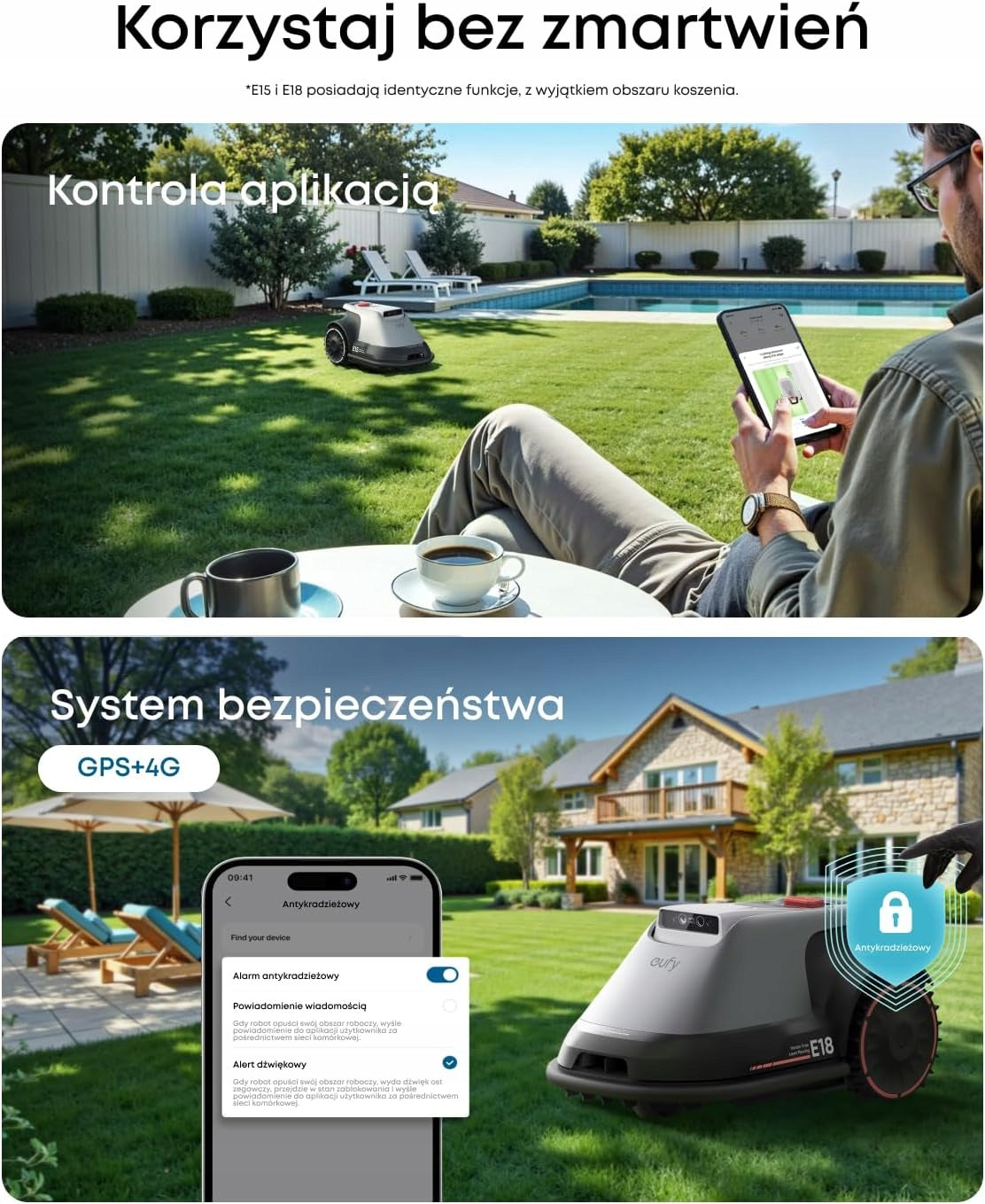 Robot mower Eufy E18 Lawn mower with application Up to 1200 m2 Without Cable Canopy Packaging status original