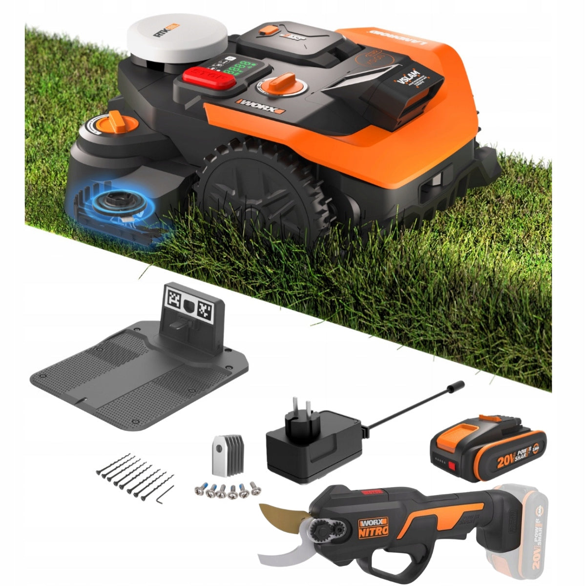 Robot mower without cable Worx Vision Cloud RTK V-SLAM 650 m² + Pruner