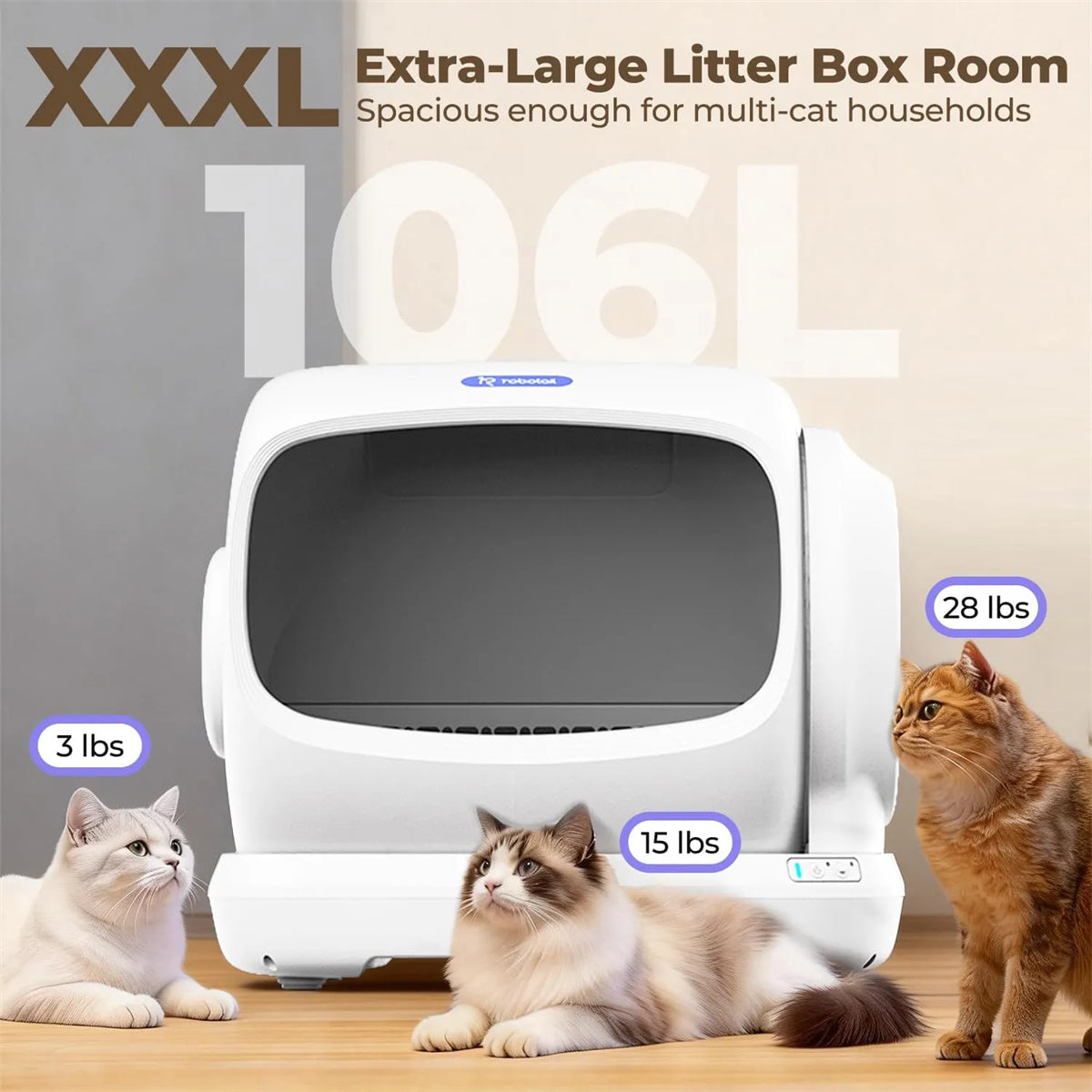 Robotail C42 Automatic Self-Cleaning Cat Litter Box –106L,for multiple cats Packaging status original