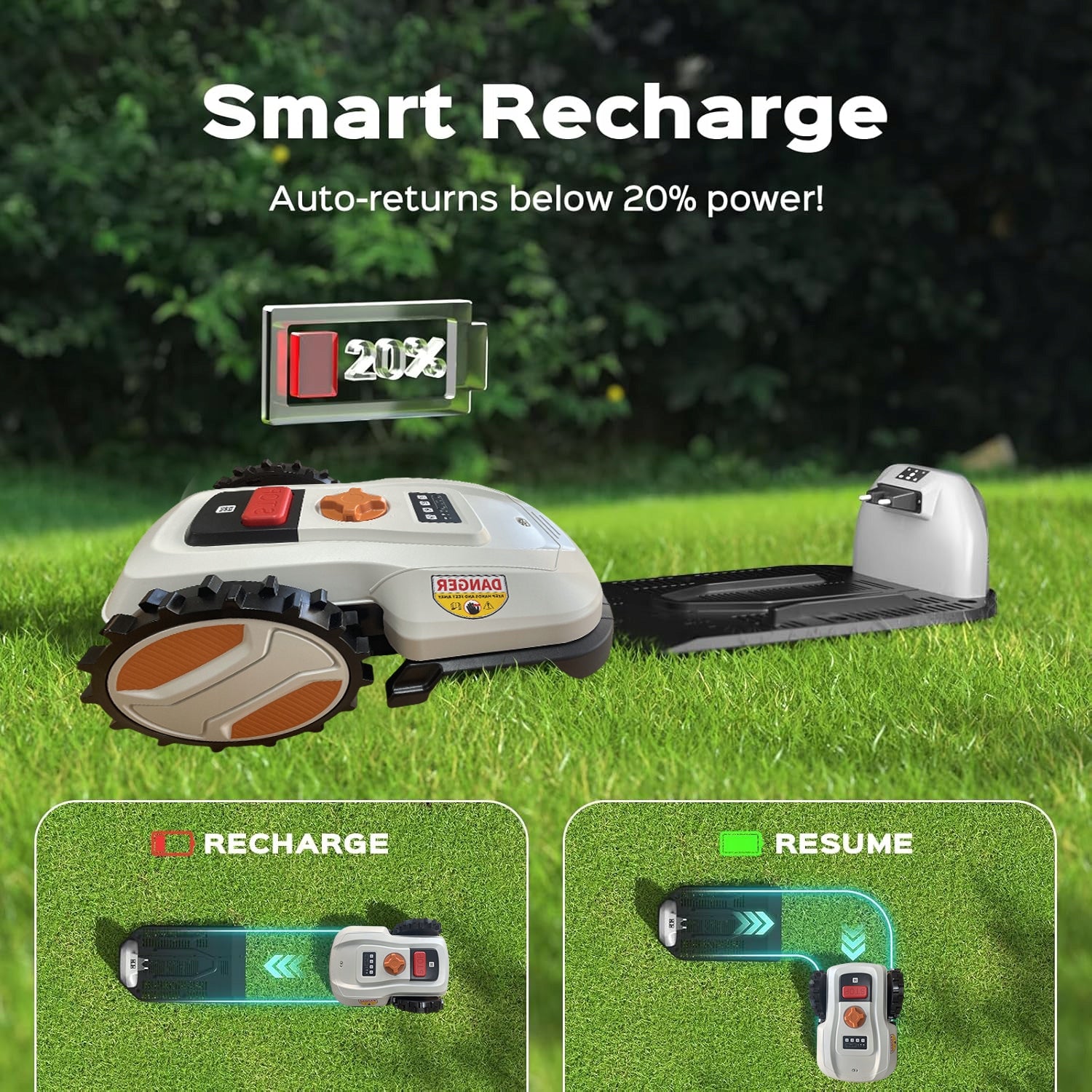 Robotic Lawn Mower App Control Wifi Bluetooth for 600m² Garden 4Ah Battery Series E300