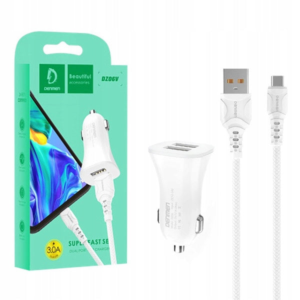 Robust car charger with USB type C cable Denmen 3100 mA