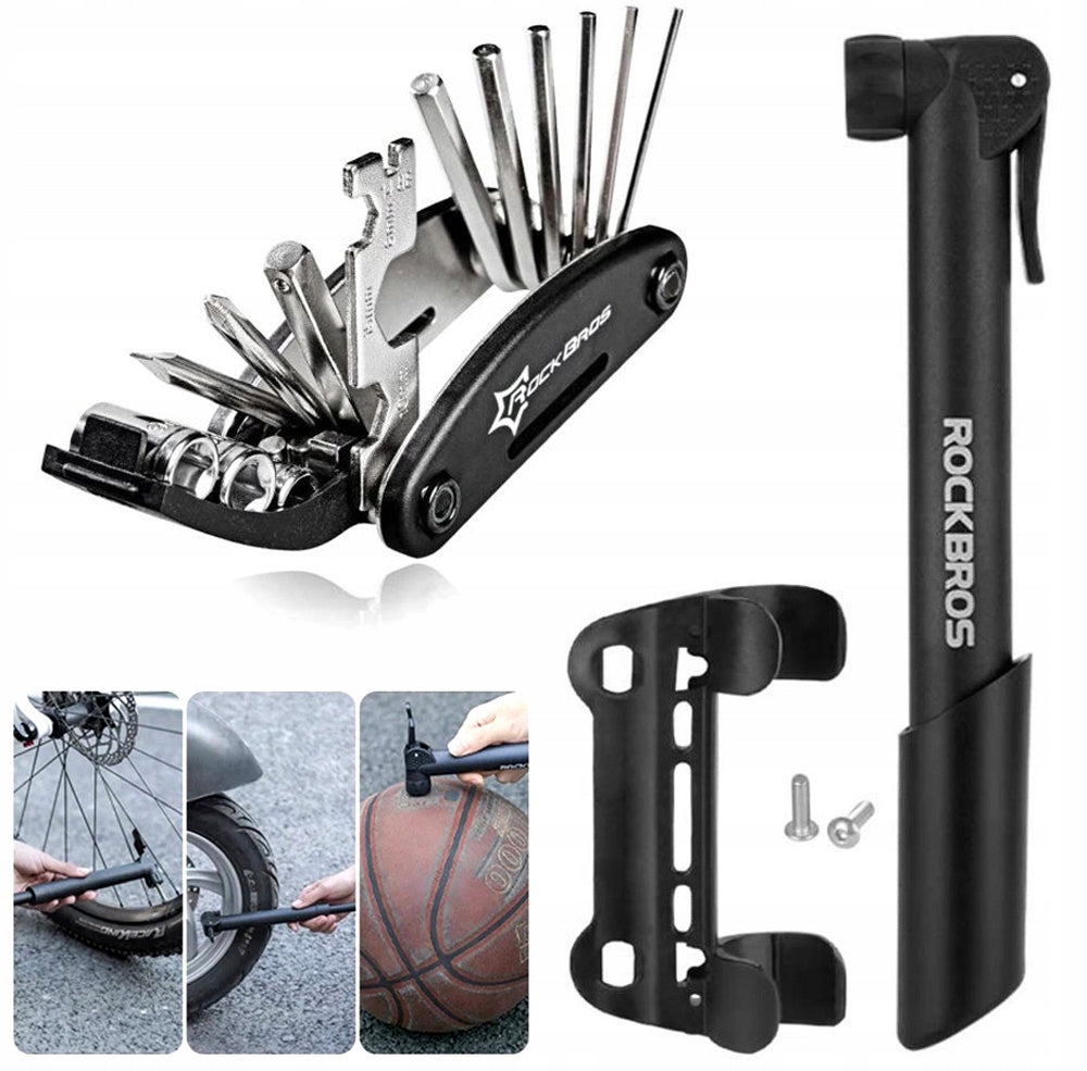 RockBros BICYCLE SET Mini Pump with Handle + Wrench 16in1 Multifunctional