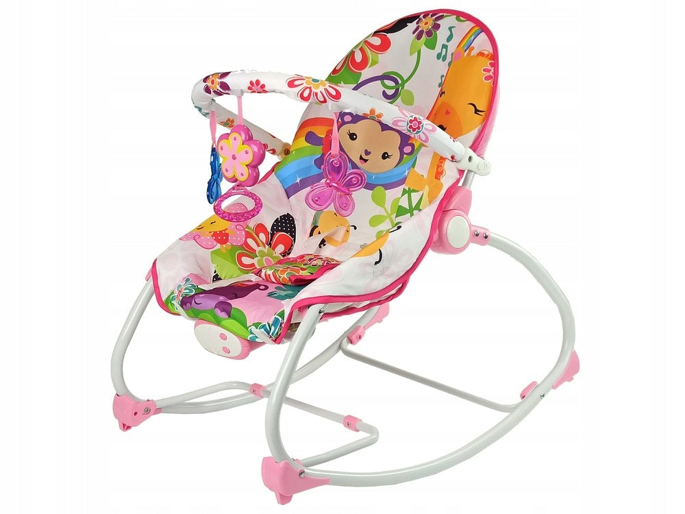 Rocker Cradle Seat Highchair 2in1 Pink Flower Sounds Vibration Brand LEAN Toys