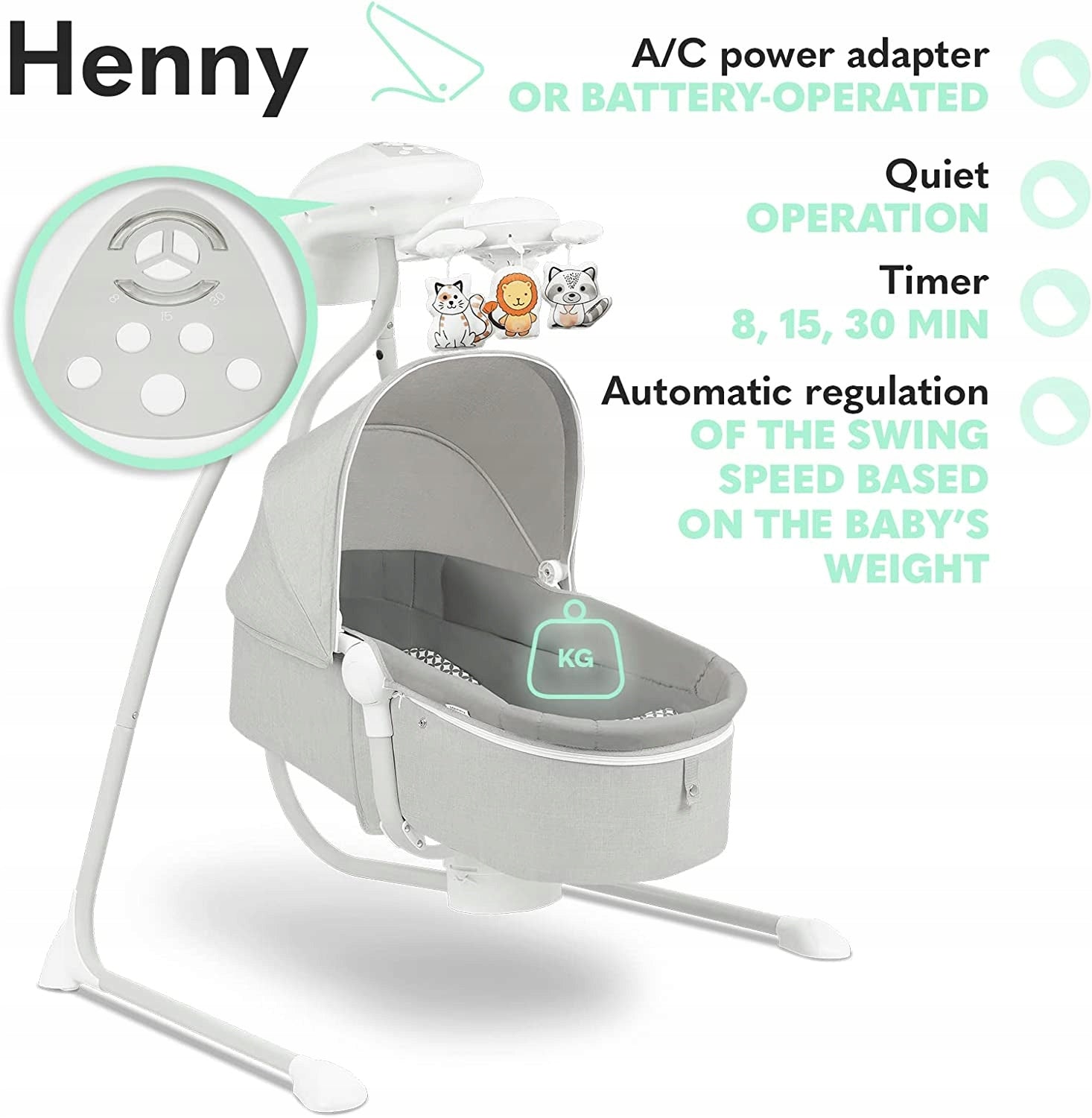 Rocker Deckchair LIONELO Henny Grey 0-6 m Batteries included no