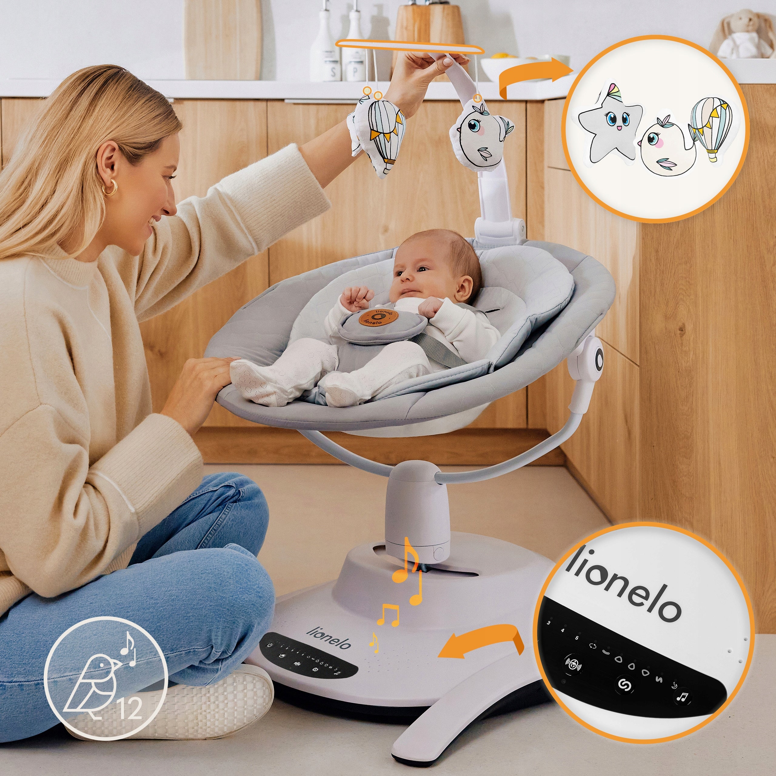 Rocker lounger electric cradle carousel pilot Lionelo + 3 diapers Packaging status original
