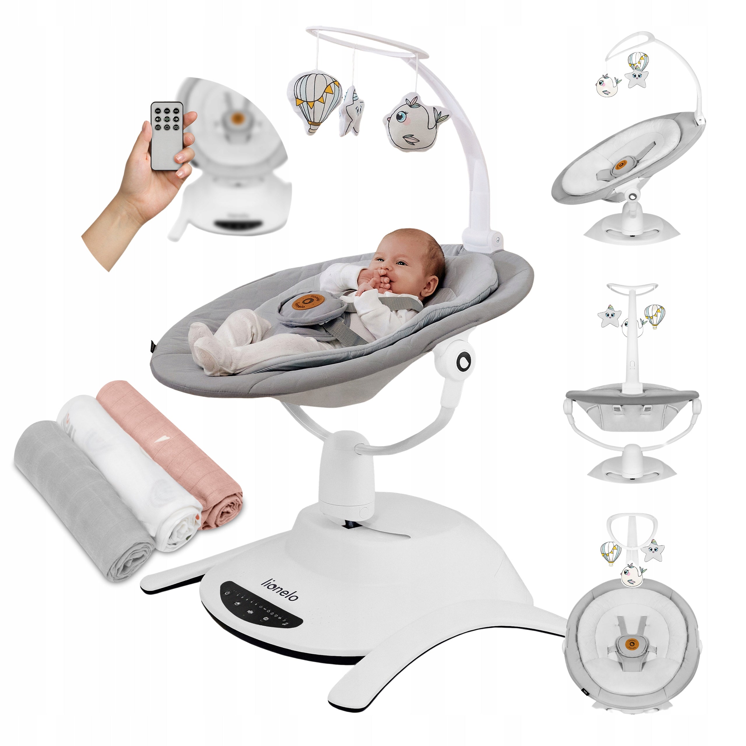 Rocker lounger electric cradle carousel pilot Lionelo + 3 diapers