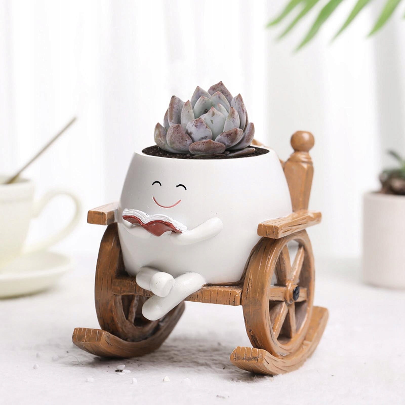 Rocking Chair Flower Pot Multifunctional Countertop Decoration Planter White Product height 15 cm
