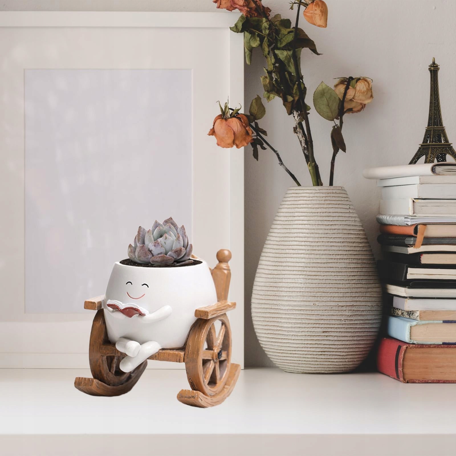 Rocking Chair Flower Pot Multifunctional Countertop Decoration Planter White Shape round