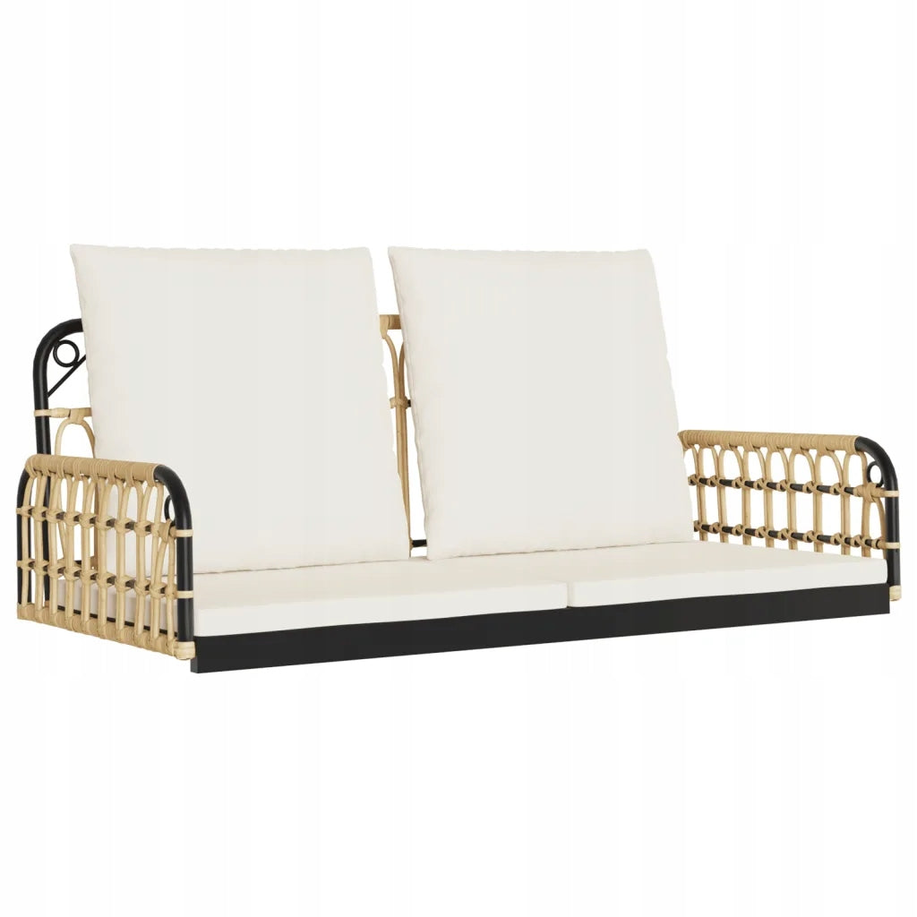 Rocking bench with cushions, 105x58x38 cm, polyrattan and steel