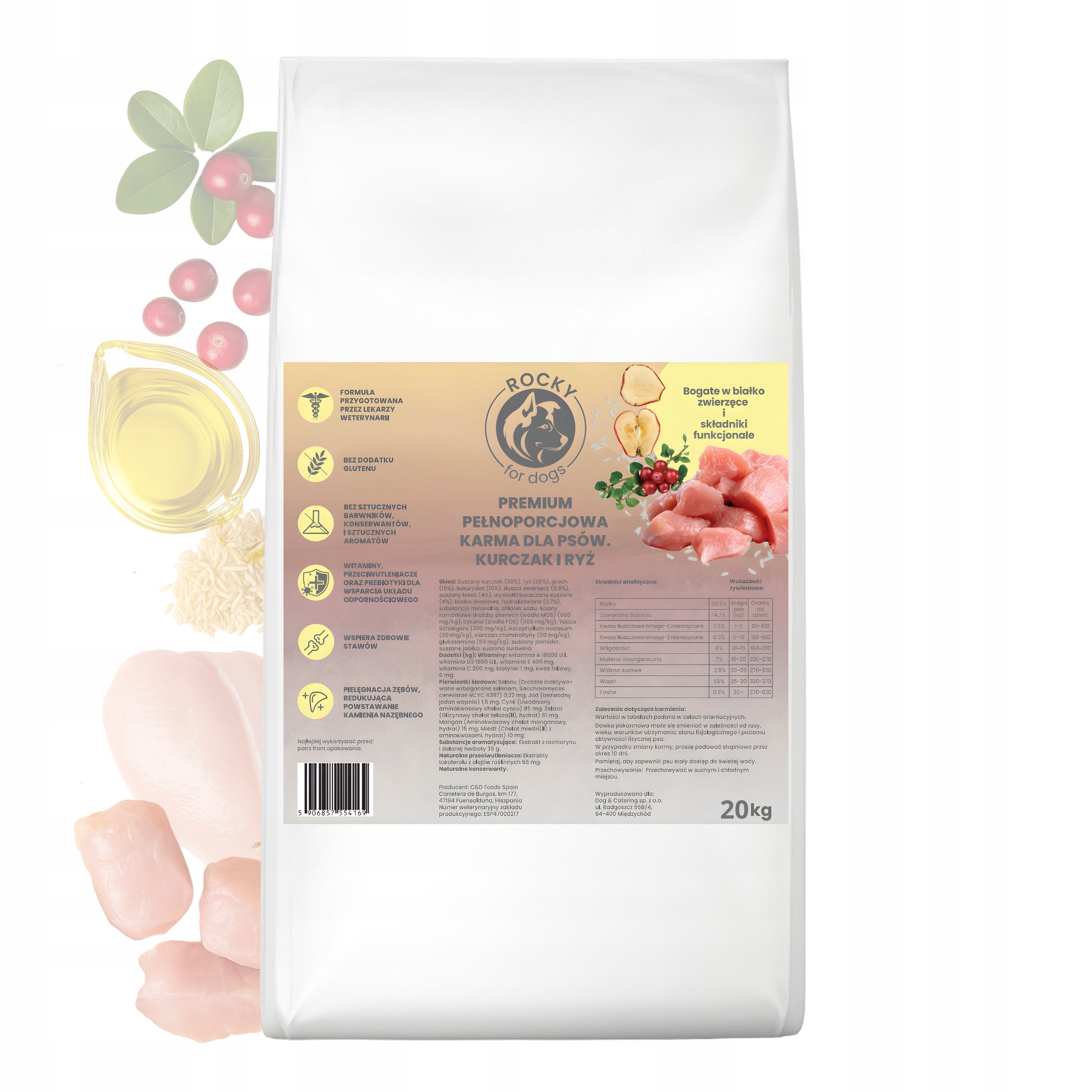 Rocky Premium Dry Dog Food 20 kg Fresh Chicken Grain Free Rice