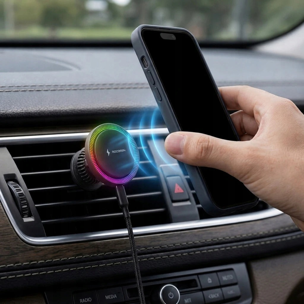 Rocoren MotionCharge Magnetic 15W Induction Car Charger, LED Packaging status original