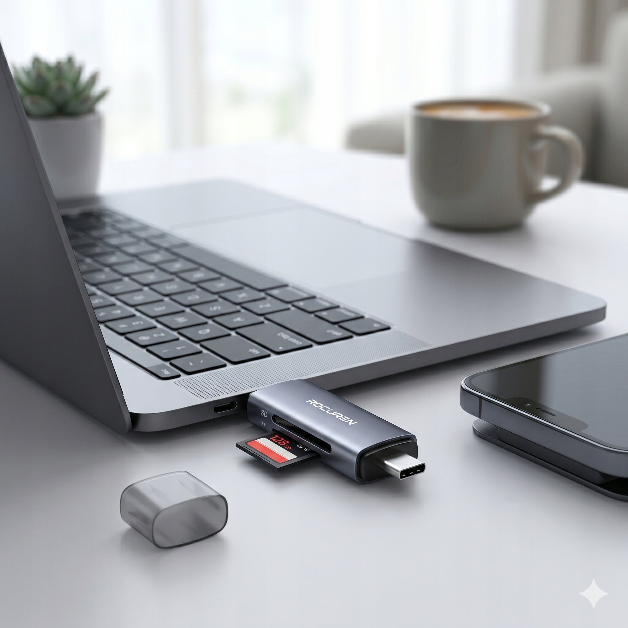 Rocoren SD microSD TF Memory Card Reader 2in1 USB-C USB 3.0 OTG Space Gray Manufacturer code RCDKQ-SD0G