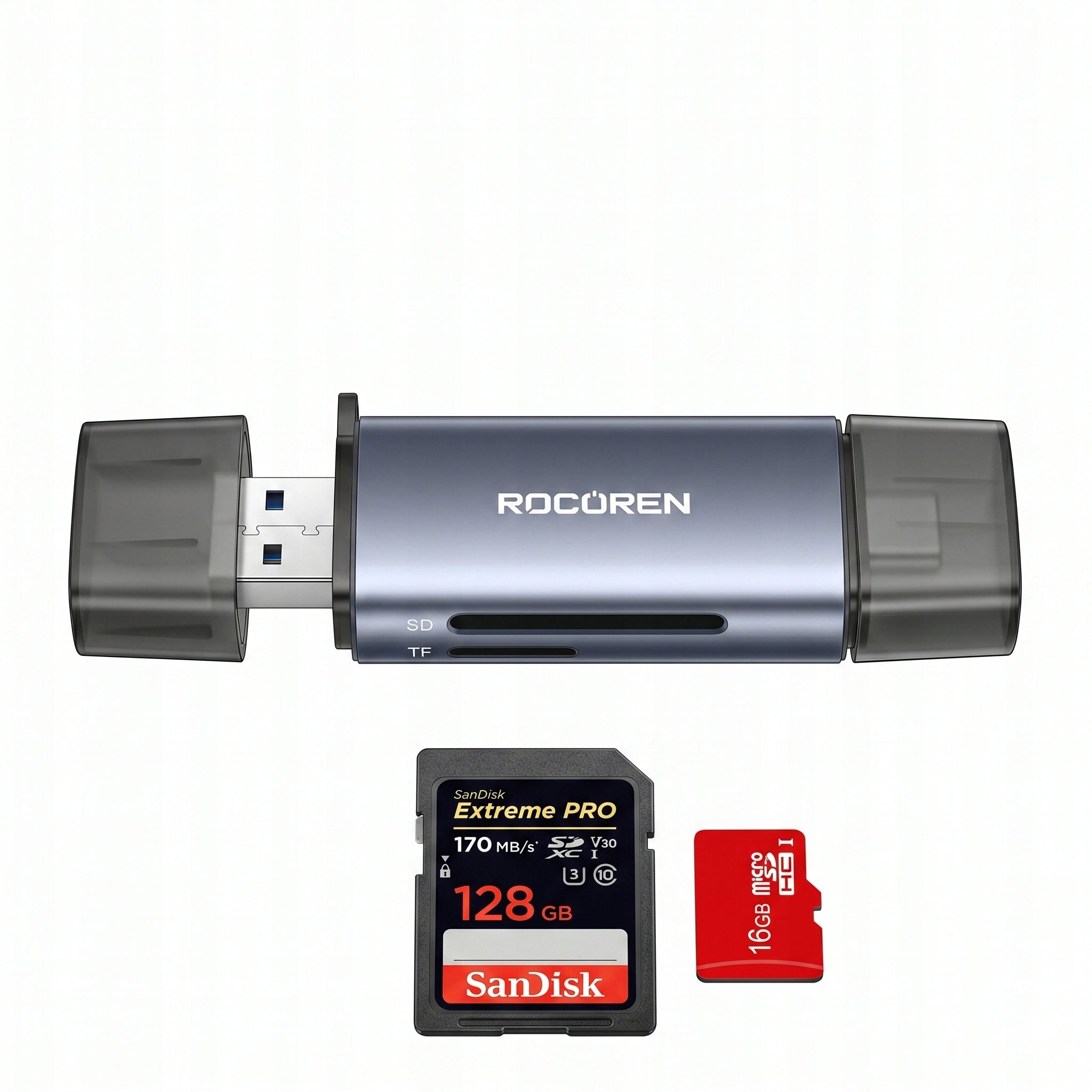 Rocoren SD microSD TF Memory Card Reader 2in1 USB-C USB 3.0 OTG Space Gray Packaging status original