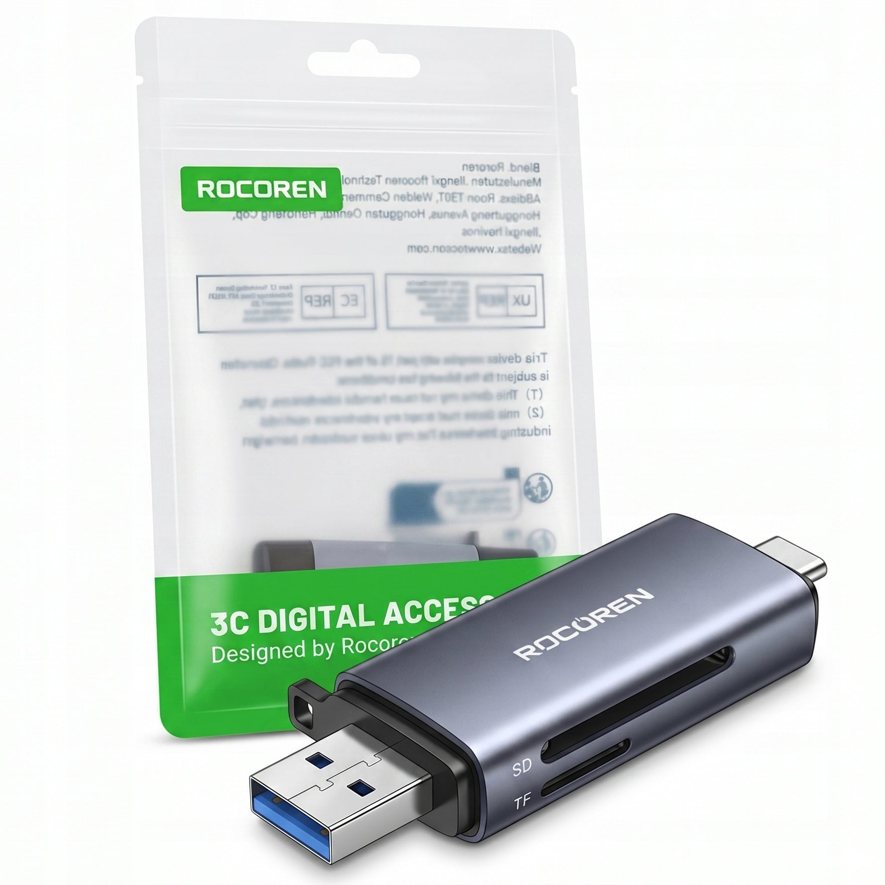 Rocoren SD microSD TF Memory Card Reader 2in1 USB-C USB 3.0 OTG Space Gray