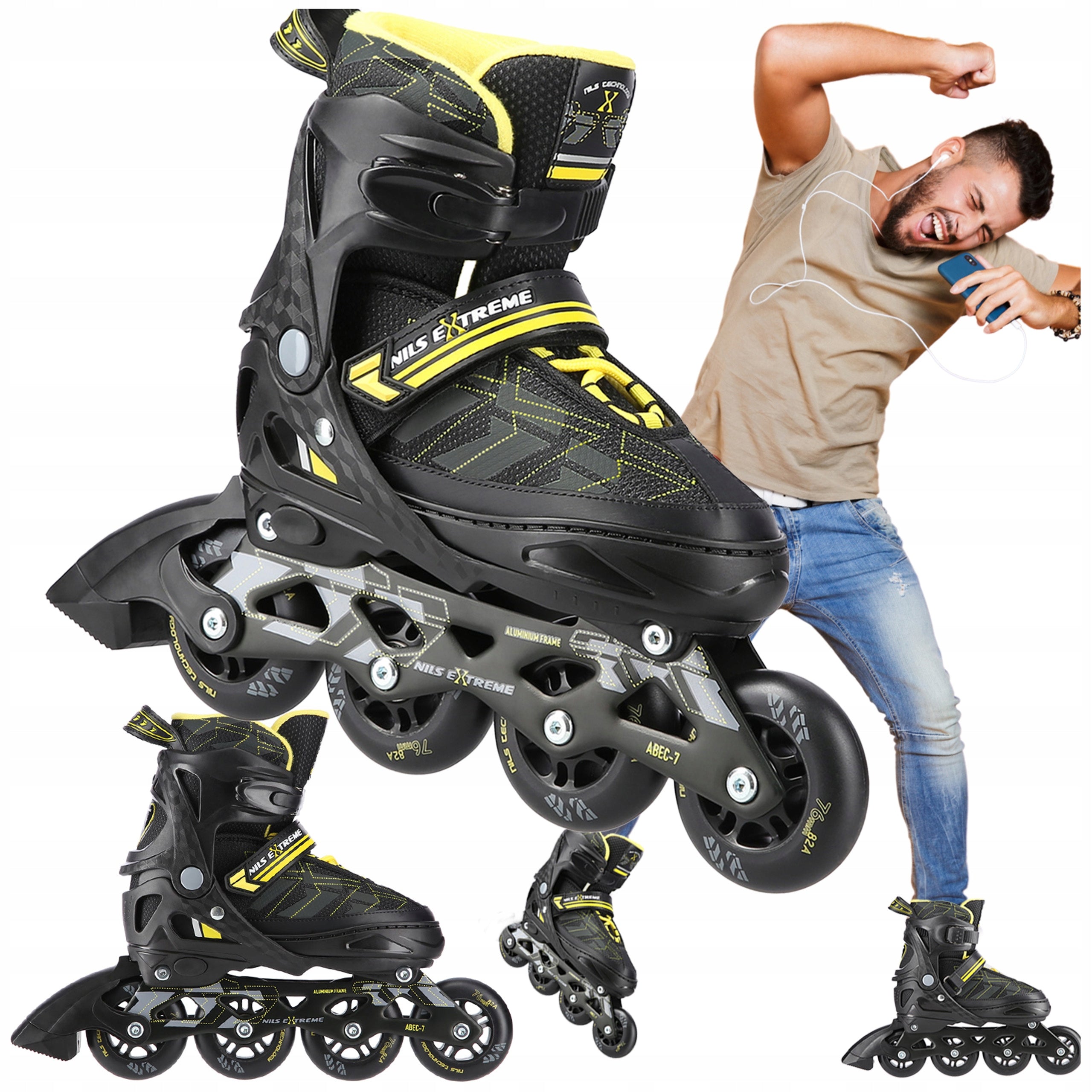 Verstellbare Rollschuhe Nils Extreme NA11002, schwarz/gelb 