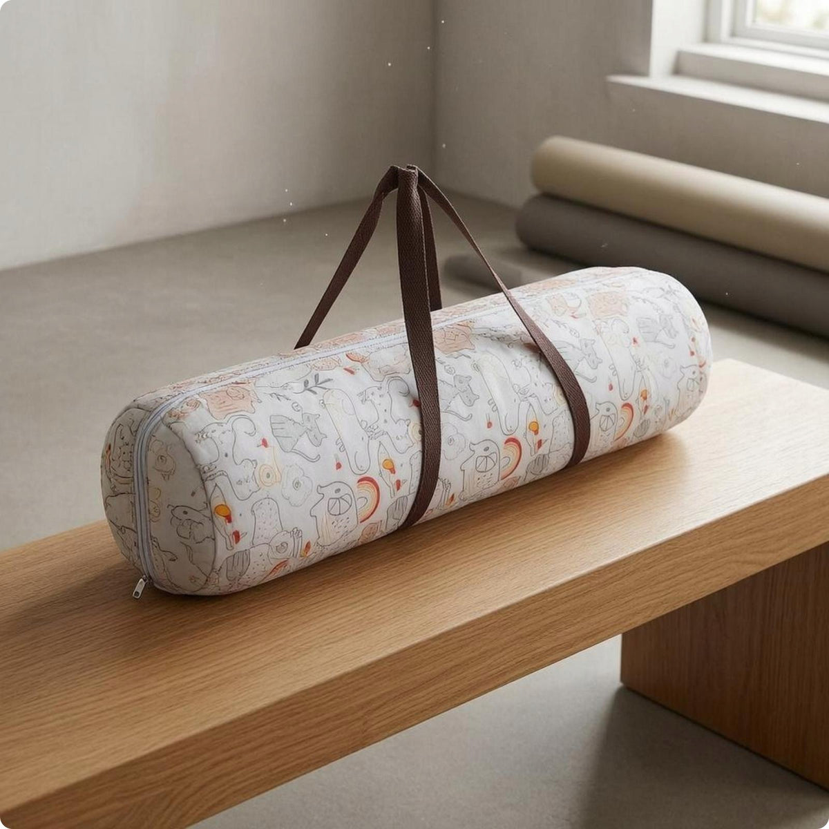 Rolled Mat Carrier Sturdy 600D Oxford Simple Practical D22xl93cm Happy Cat