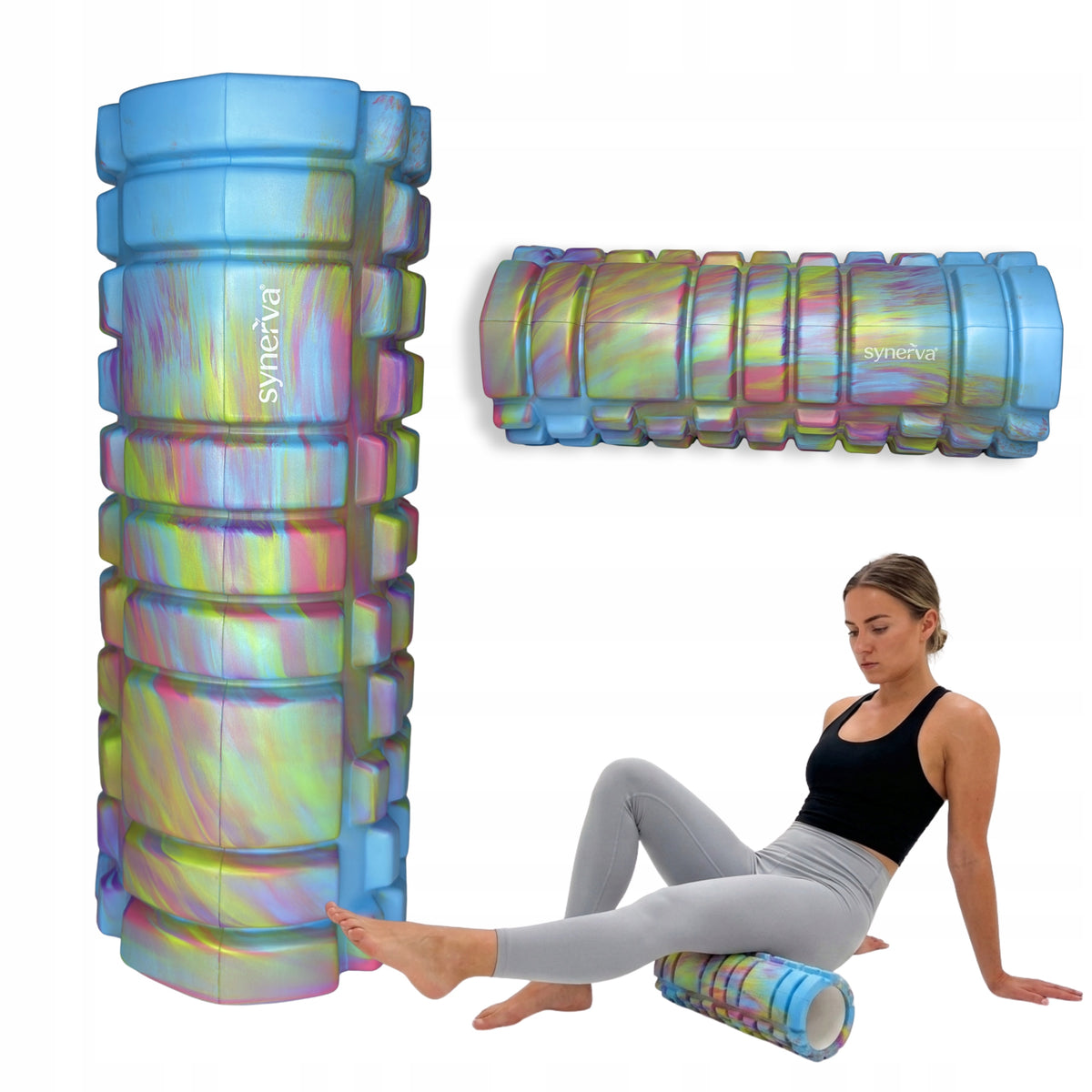Roller Massage Roller with Protrusions Regeneration 33cm EVA Marble Blue