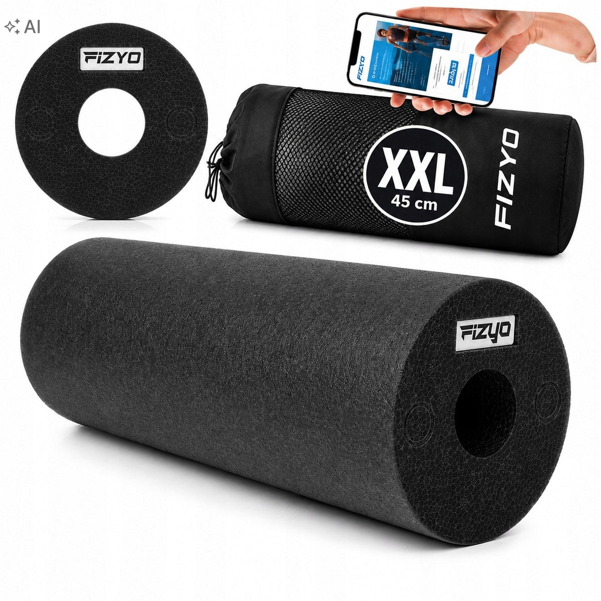 Roller calf back massage roller long training EPP 45cm black smooth