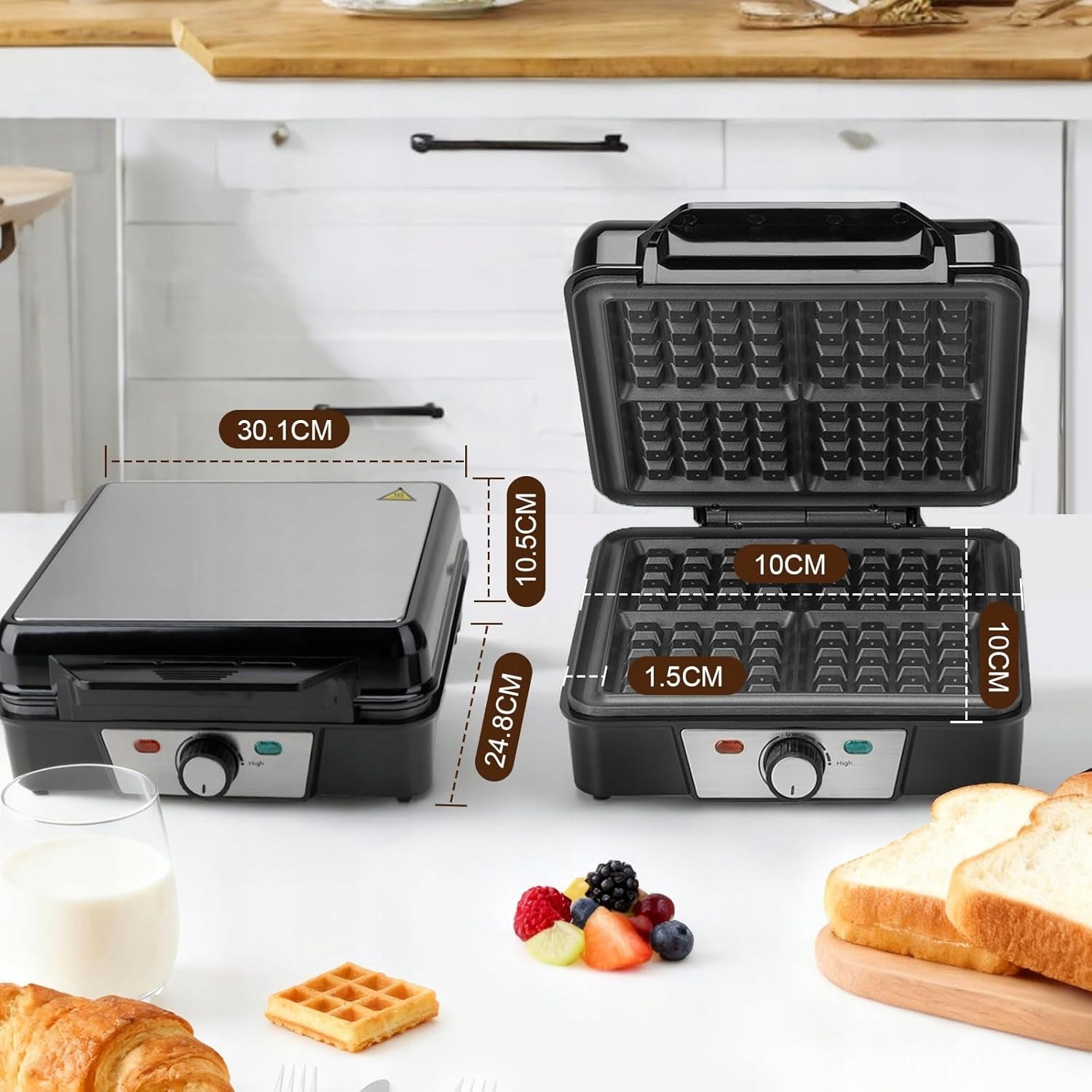 Romon Waffle Iron 4 Waffles 1200W Nonstick Coating Packaging status original