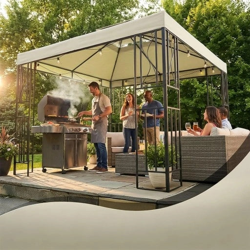Roof Cover Garden Pavilion Gazebo Plating 3x3m Beige Cream Color beige