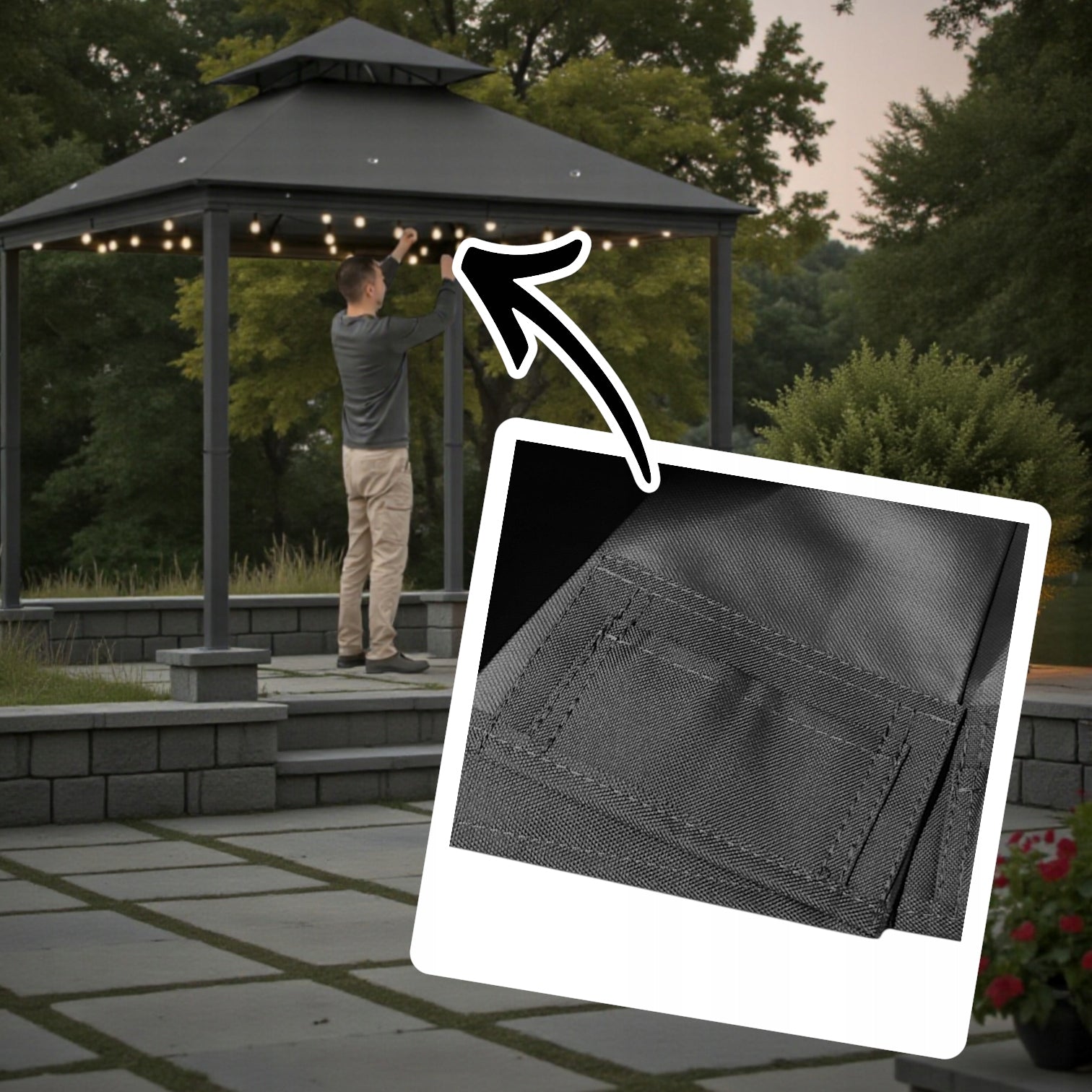 Roof for garden pavilion roof 300 cm x 300 cm 370 gr/m2 ANTHRACITE Number of side walls none