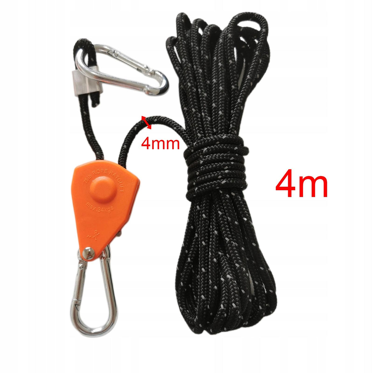 Rope Hanger Ratchet Wind Rope Adjustable Secure Reinforced Gear 4m Black Packaging status original